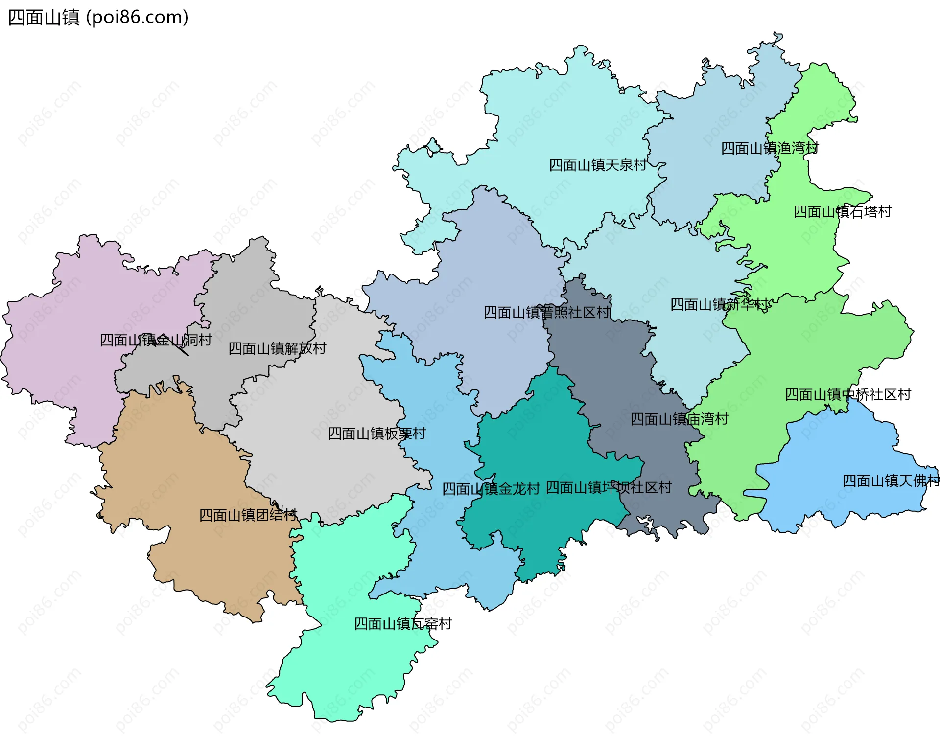 四面山镇边界地图(五级行政区划)