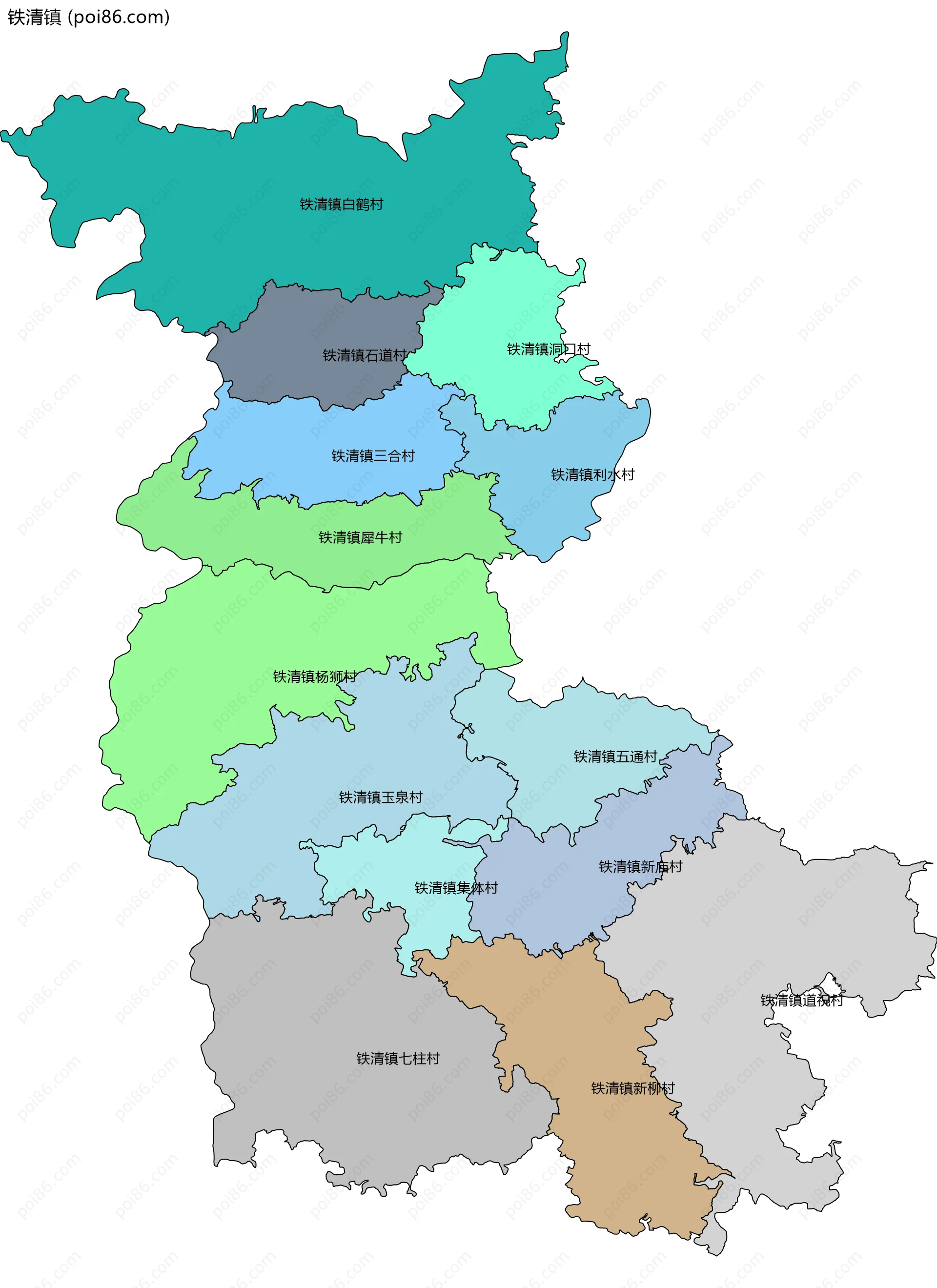铁清镇边界地图(五级行政区划)