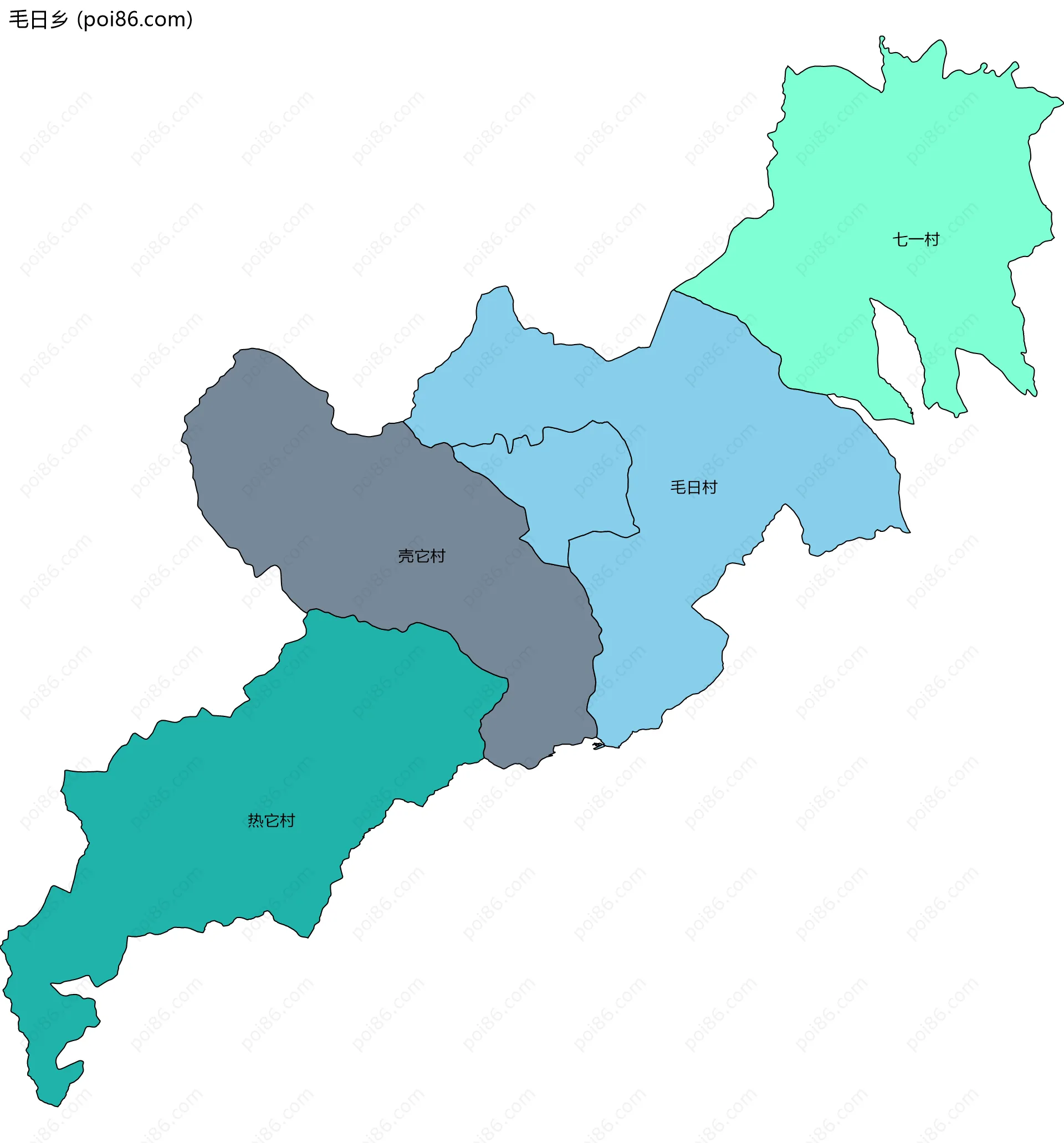 毛日乡边界地图(五级行政区划)