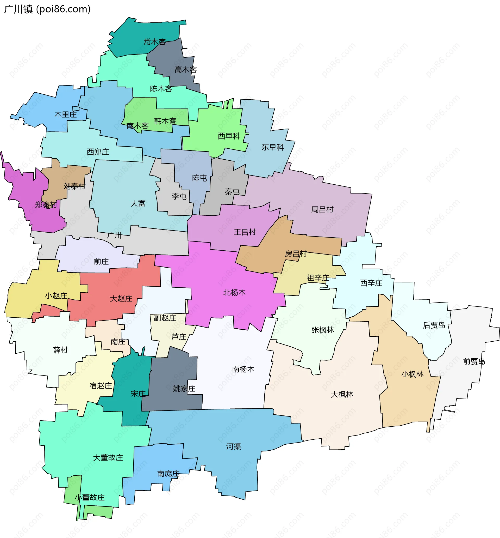 广川镇边界地图(五级行政区划)