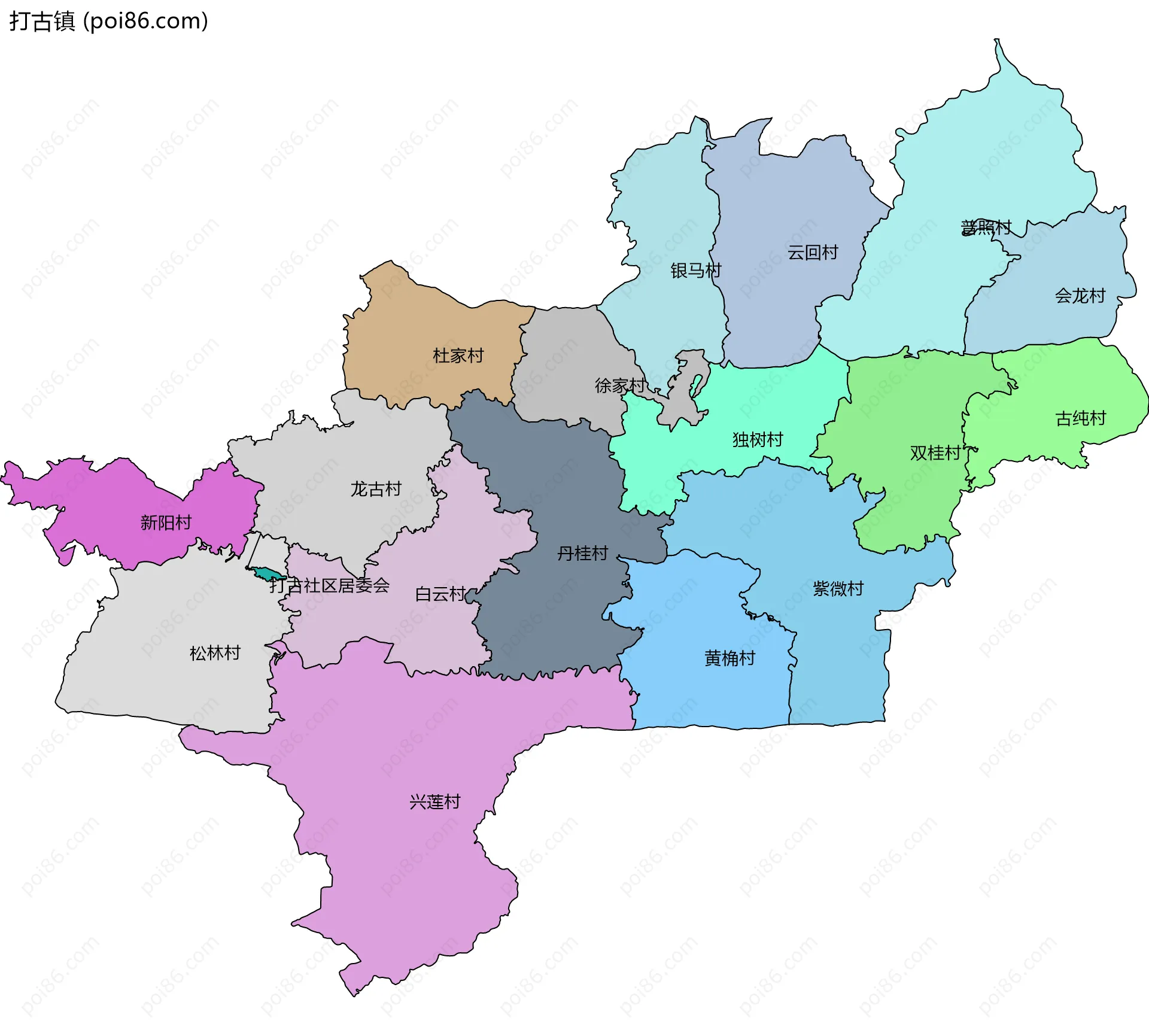 打古镇边界地图(五级行政区划)