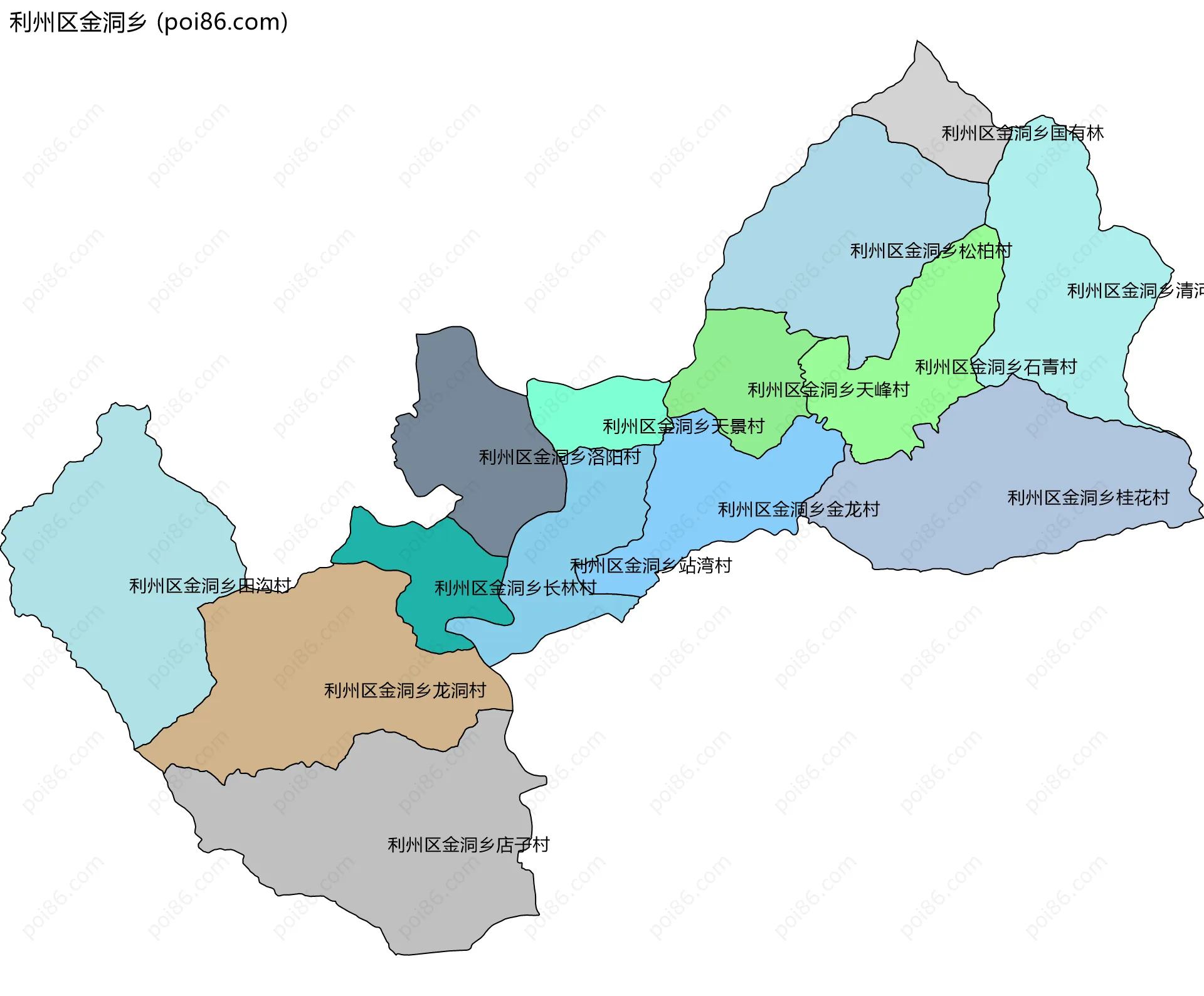 利州区金洞乡边界地图(五级行政区划)