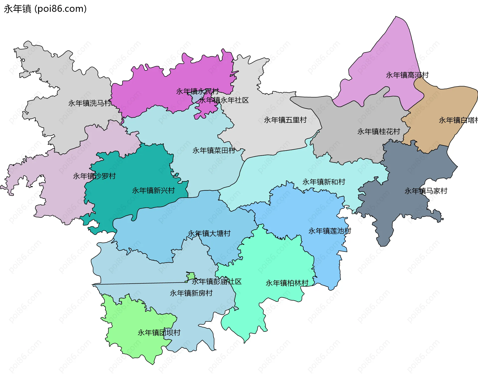 永年镇边界地图(五级行政区划)