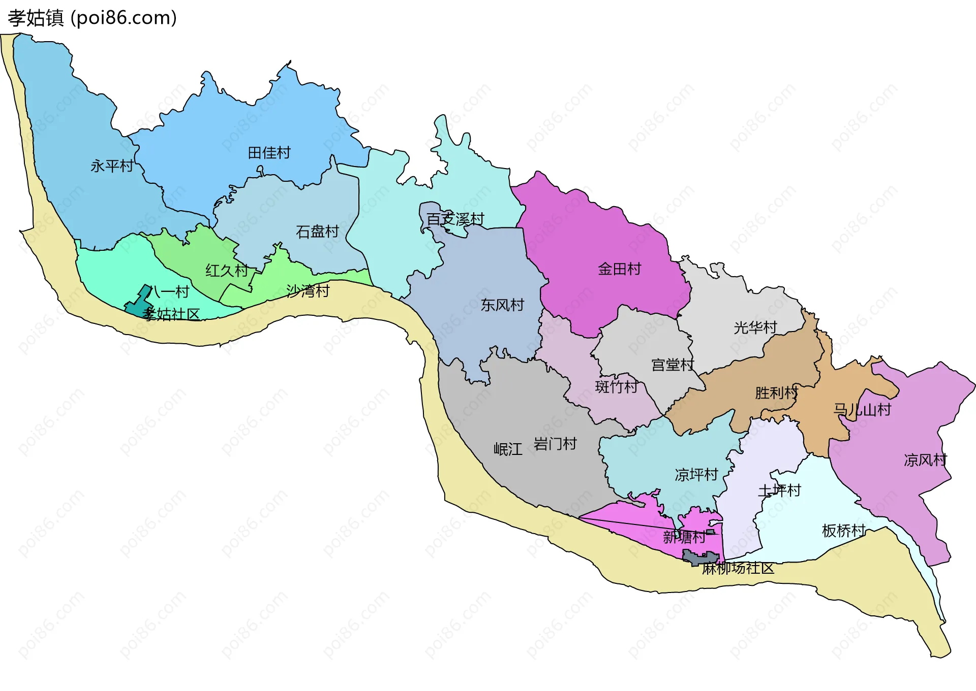 孝姑镇边界地图(五级行政区划)