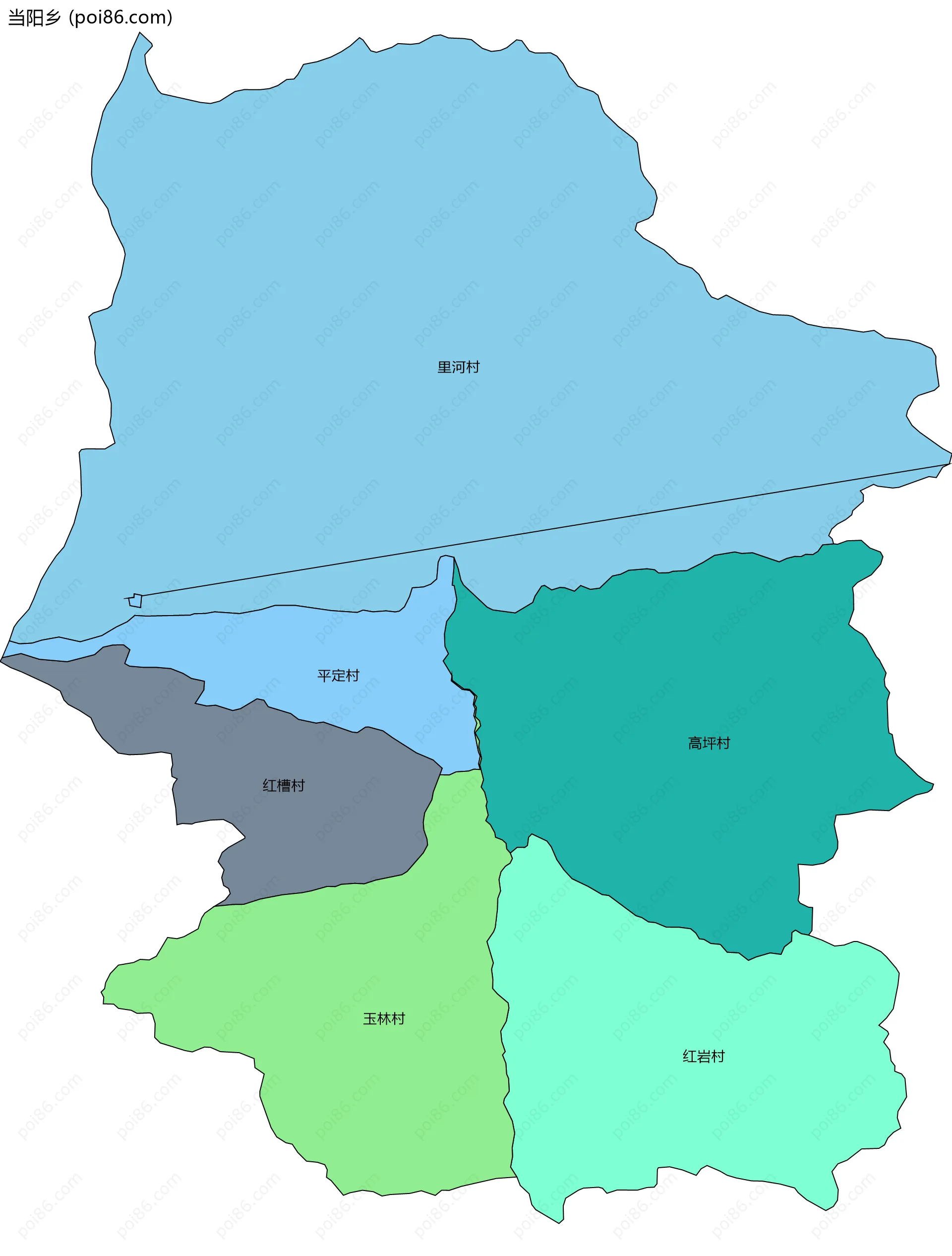 当阳乡边界地图(五级行政区划)