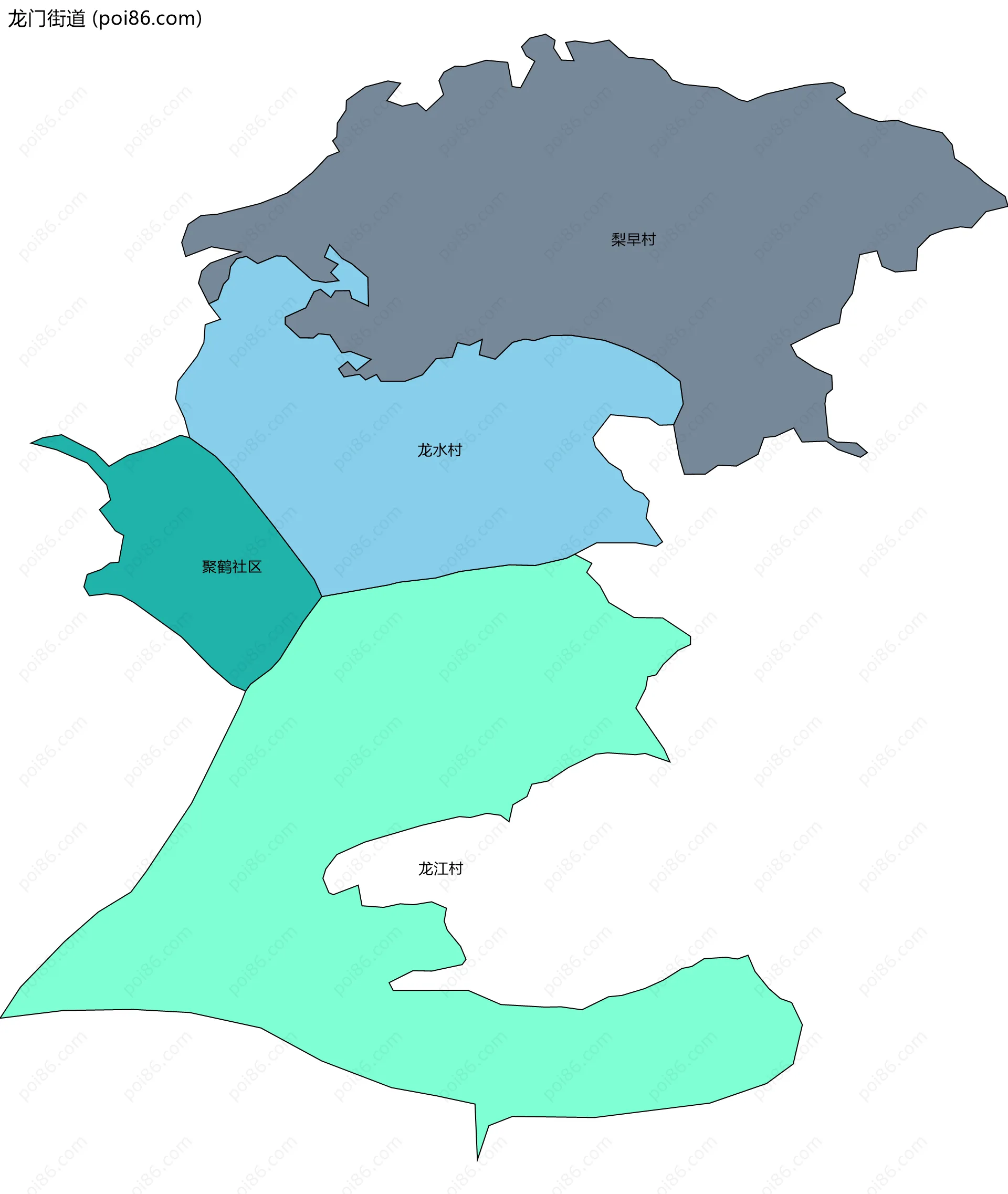 龙门街道边界地图(五级行政区划)