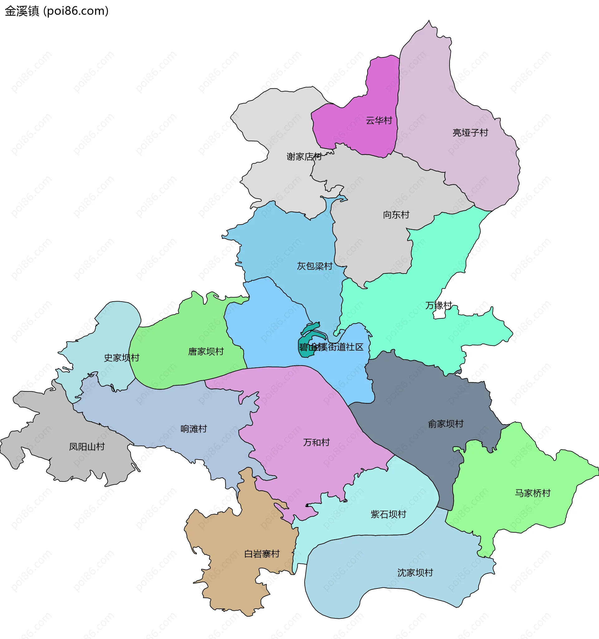 金溪镇边界地图(五级行政区划)