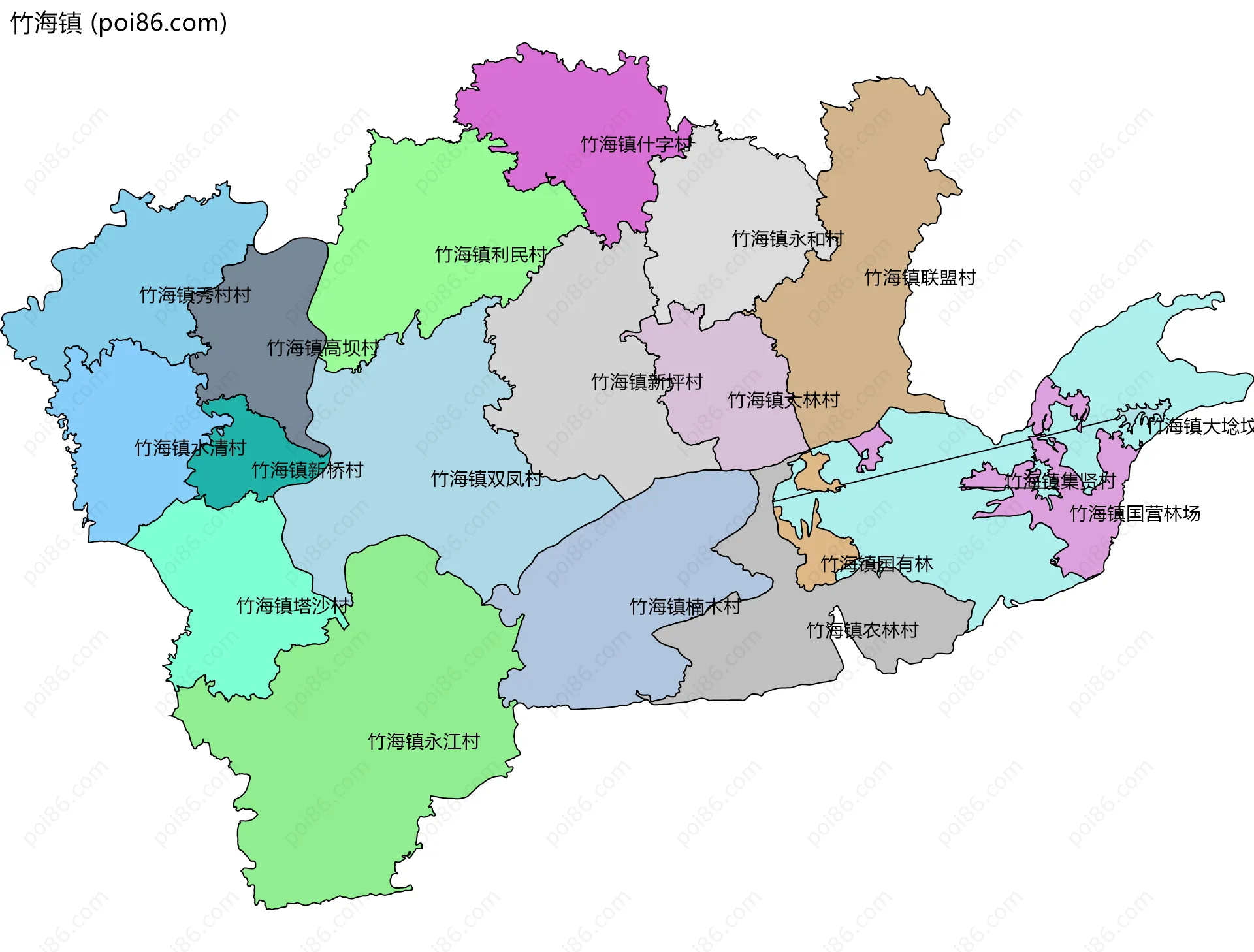 竹海镇边界地图(五级行政区划)