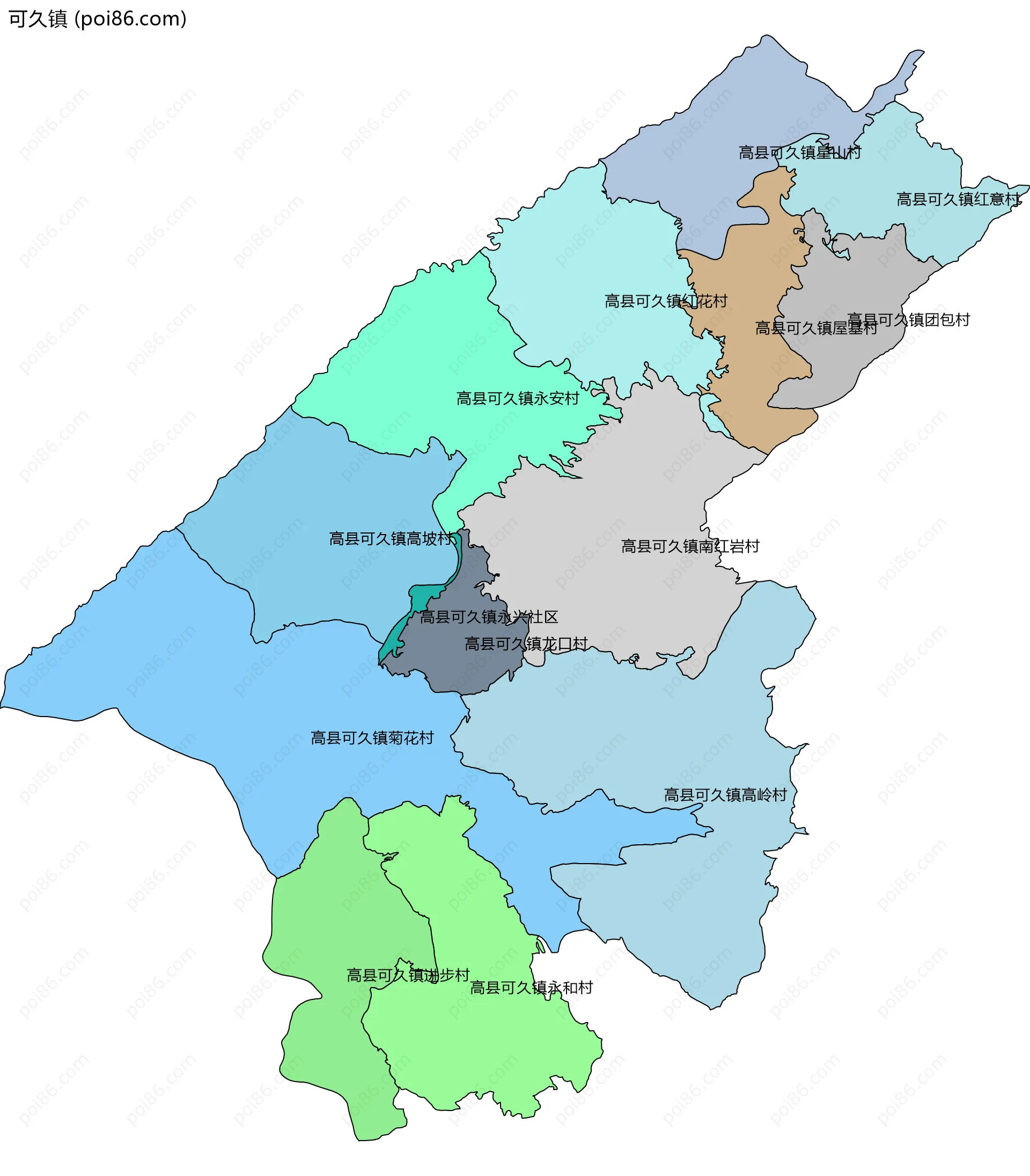 可久镇边界地图(五级行政区划)