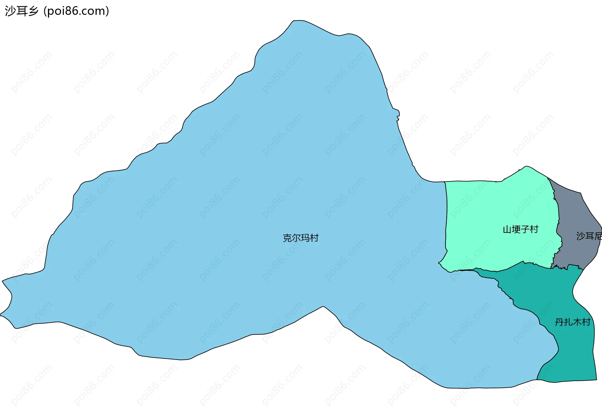 沙耳乡边界地图(五级行政区划)