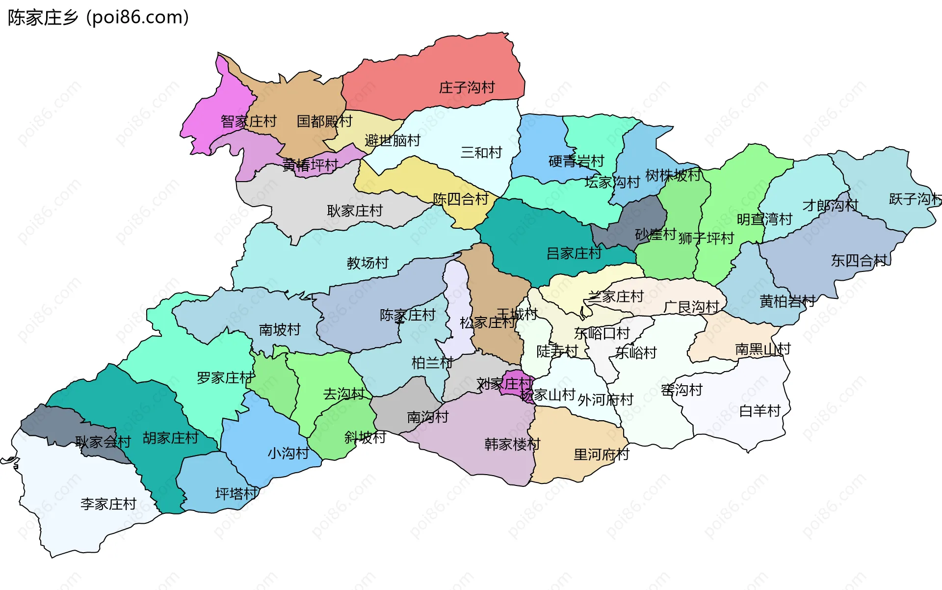 陈家庄乡边界地图(五级行政区划)