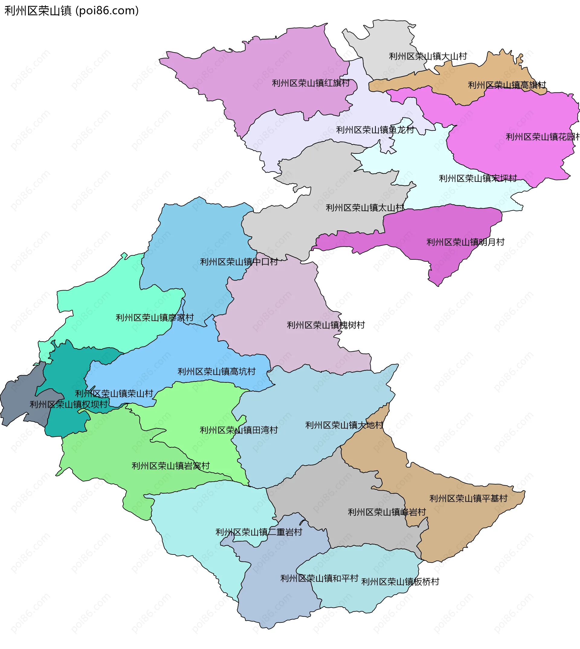 利州区荣山镇边界地图(五级行政区划)