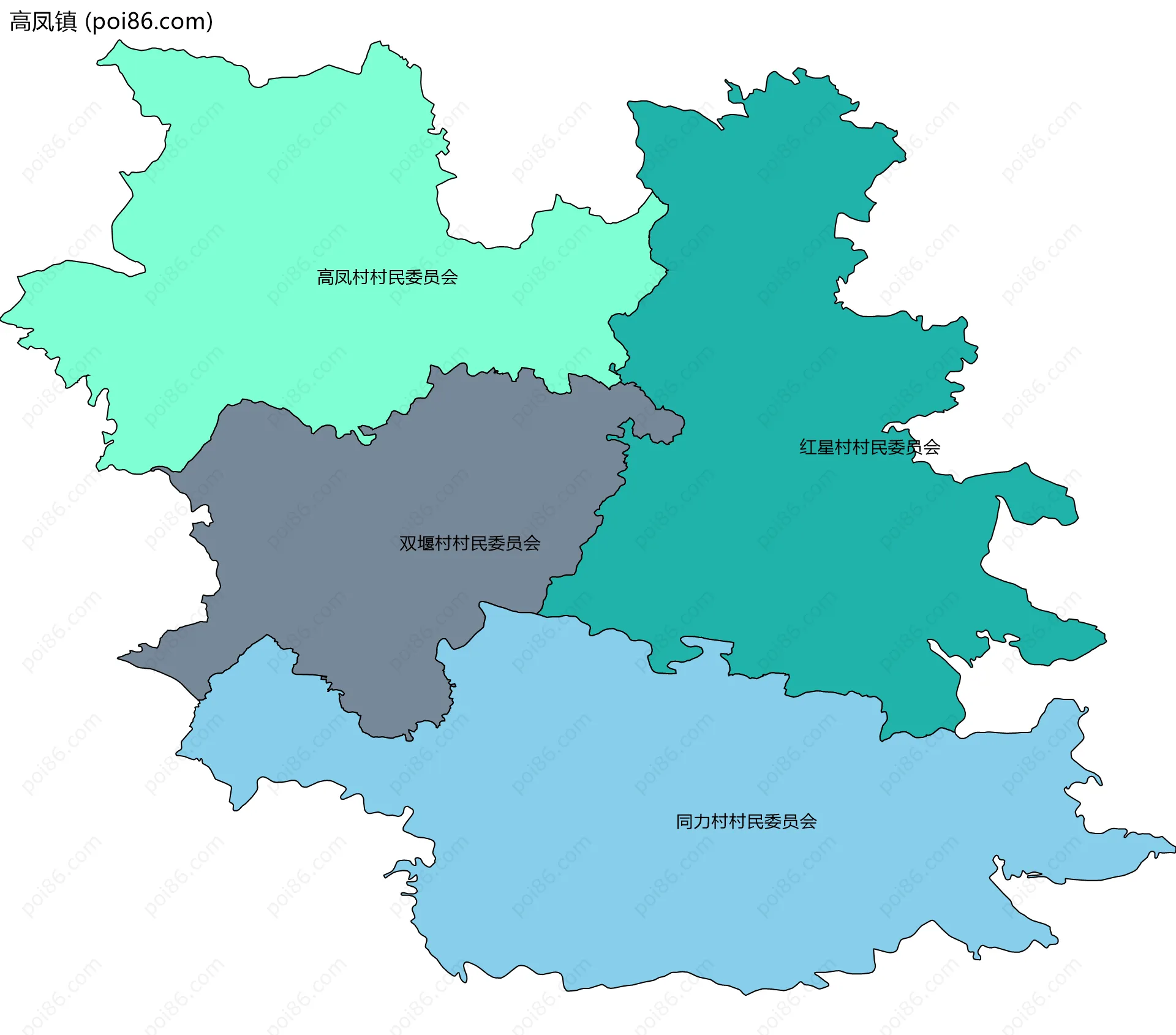 高凤镇边界地图(五级行政区划)