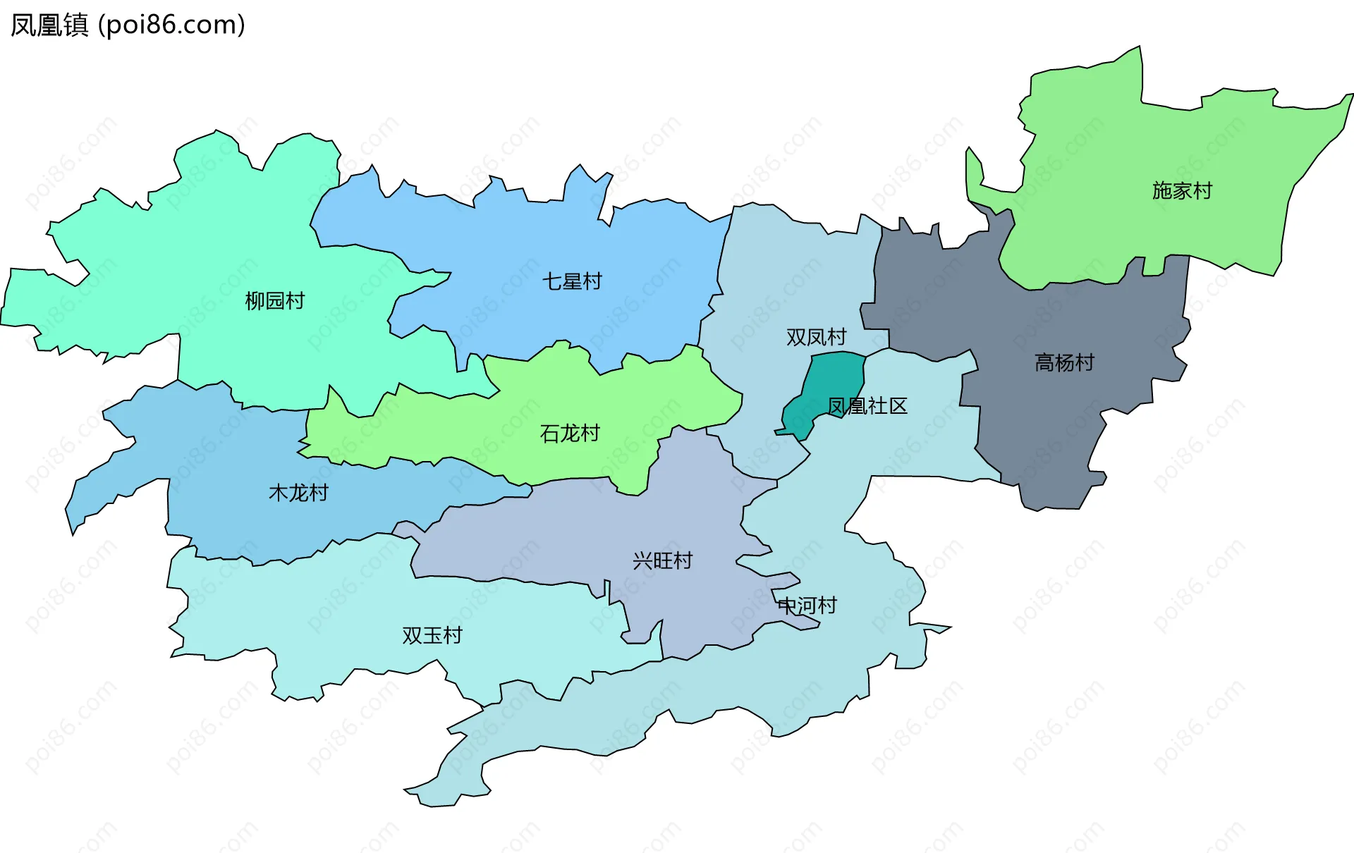 凤凰镇边界地图(五级行政区划)