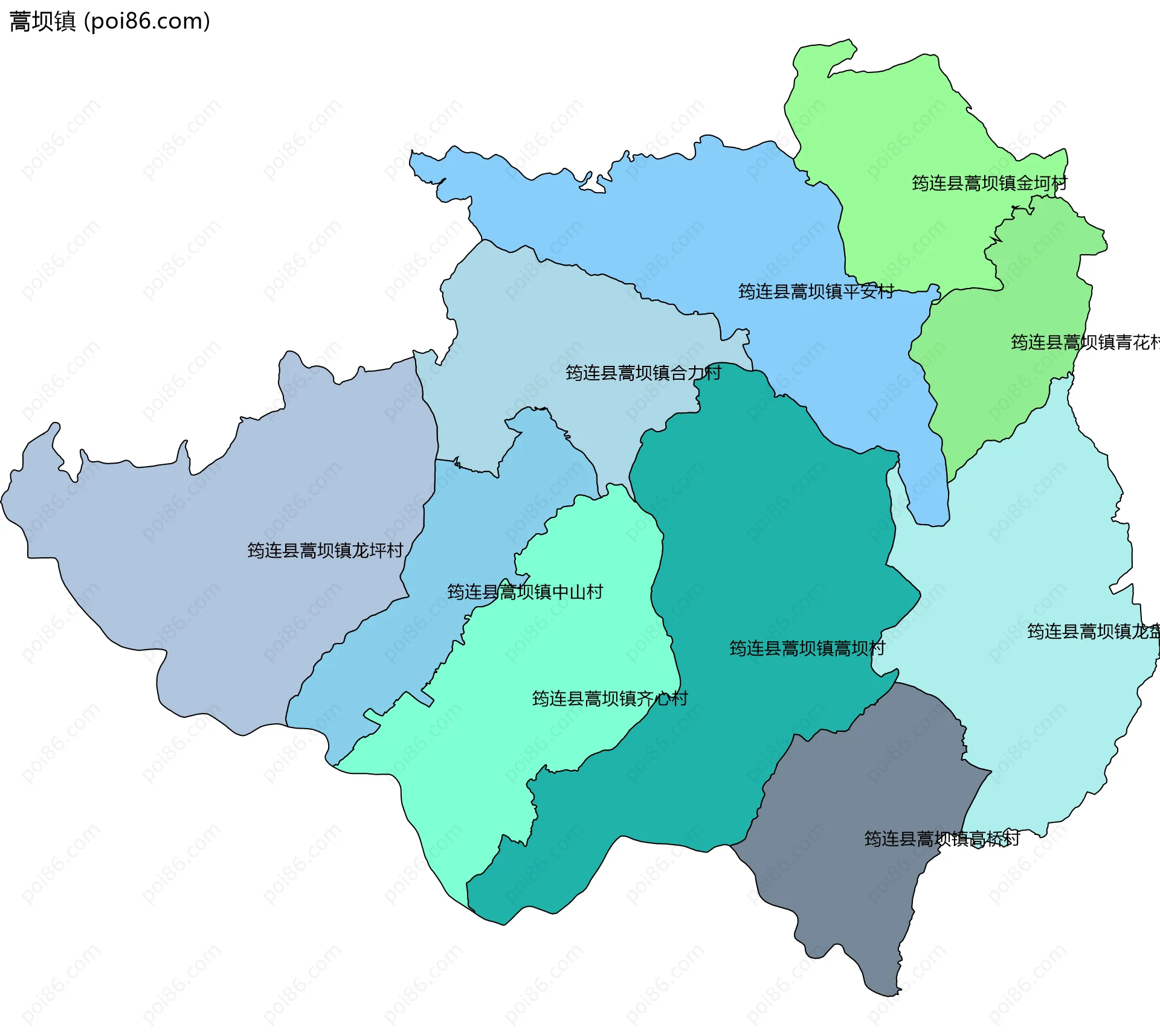 蒿坝镇边界地图(五级行政区划)