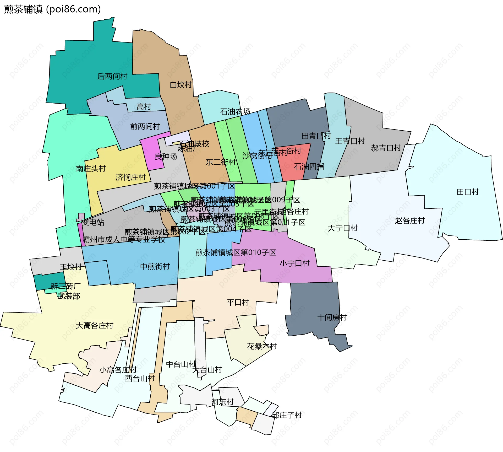 煎茶铺镇边界地图(五级行政区划)