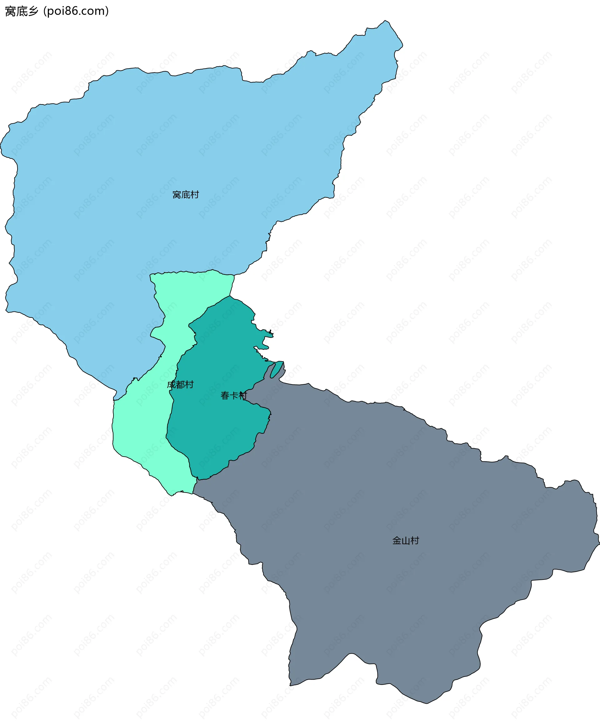 窝底乡边界地图(五级行政区划)