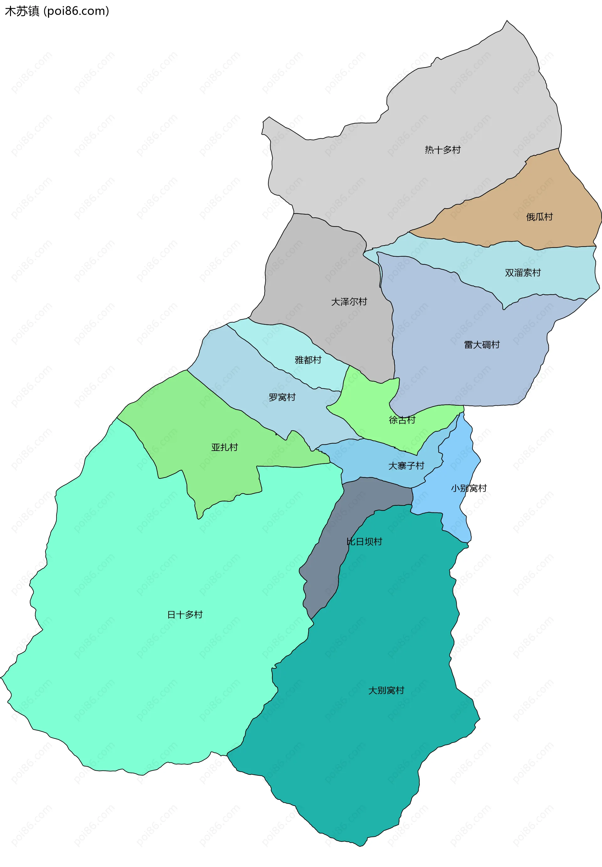 木苏镇边界地图(五级行政区划)