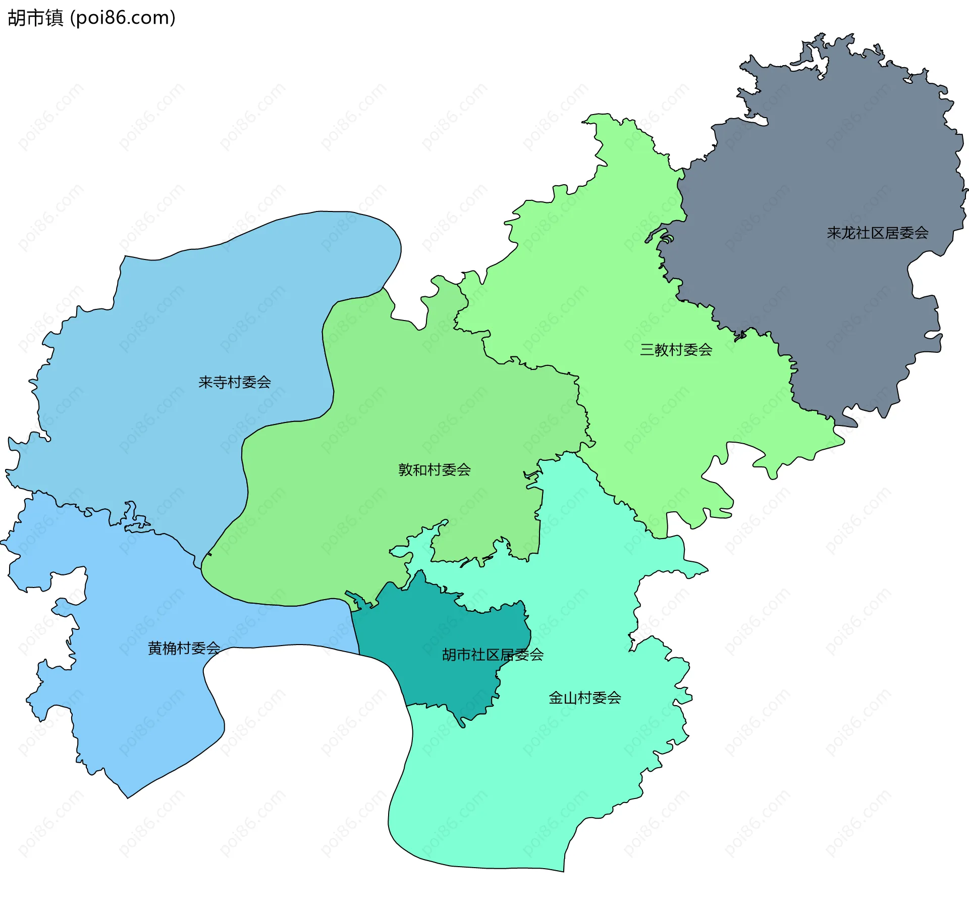 胡市镇边界地图(五级行政区划)