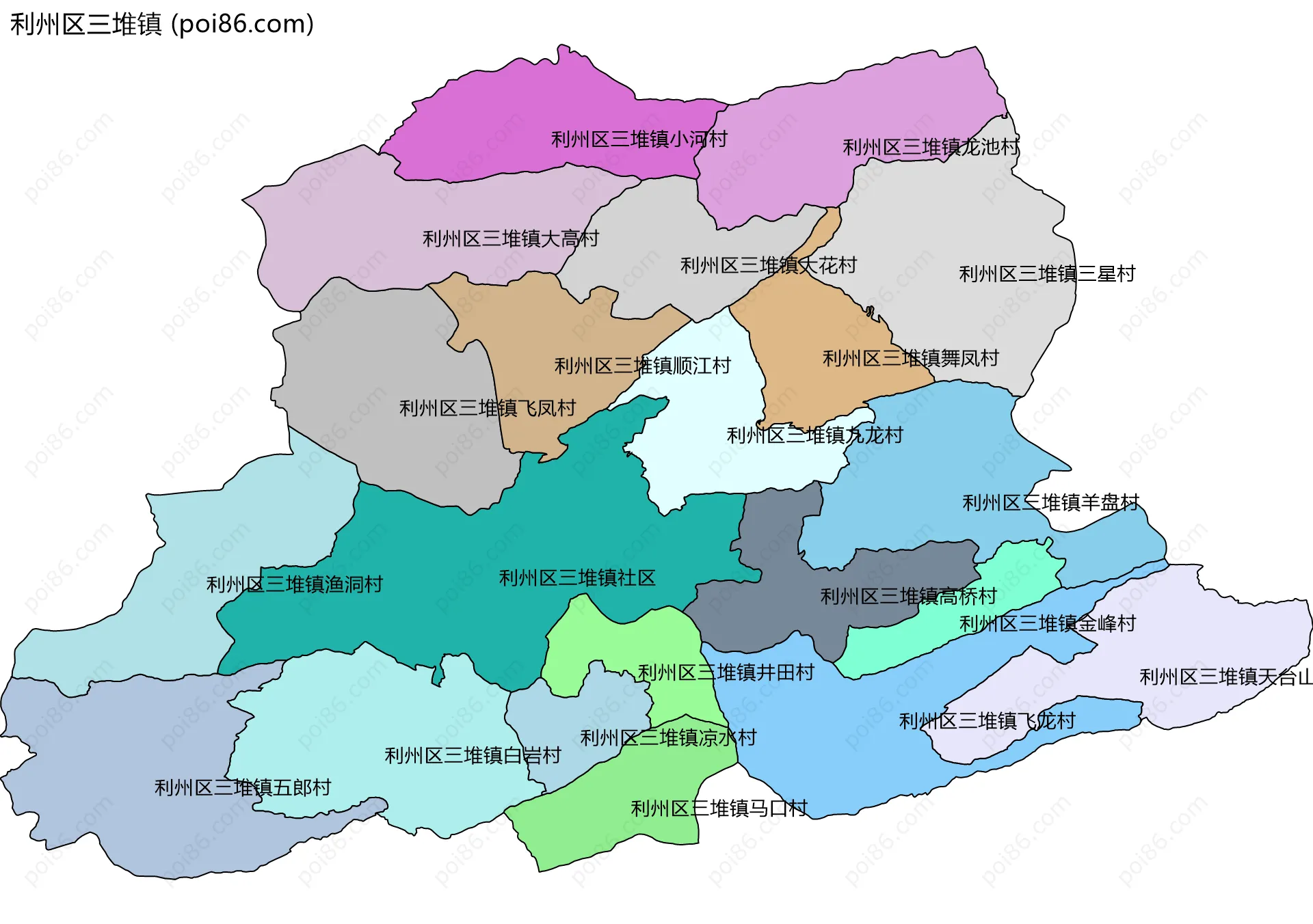 利州区三堆镇边界地图(五级行政区划)