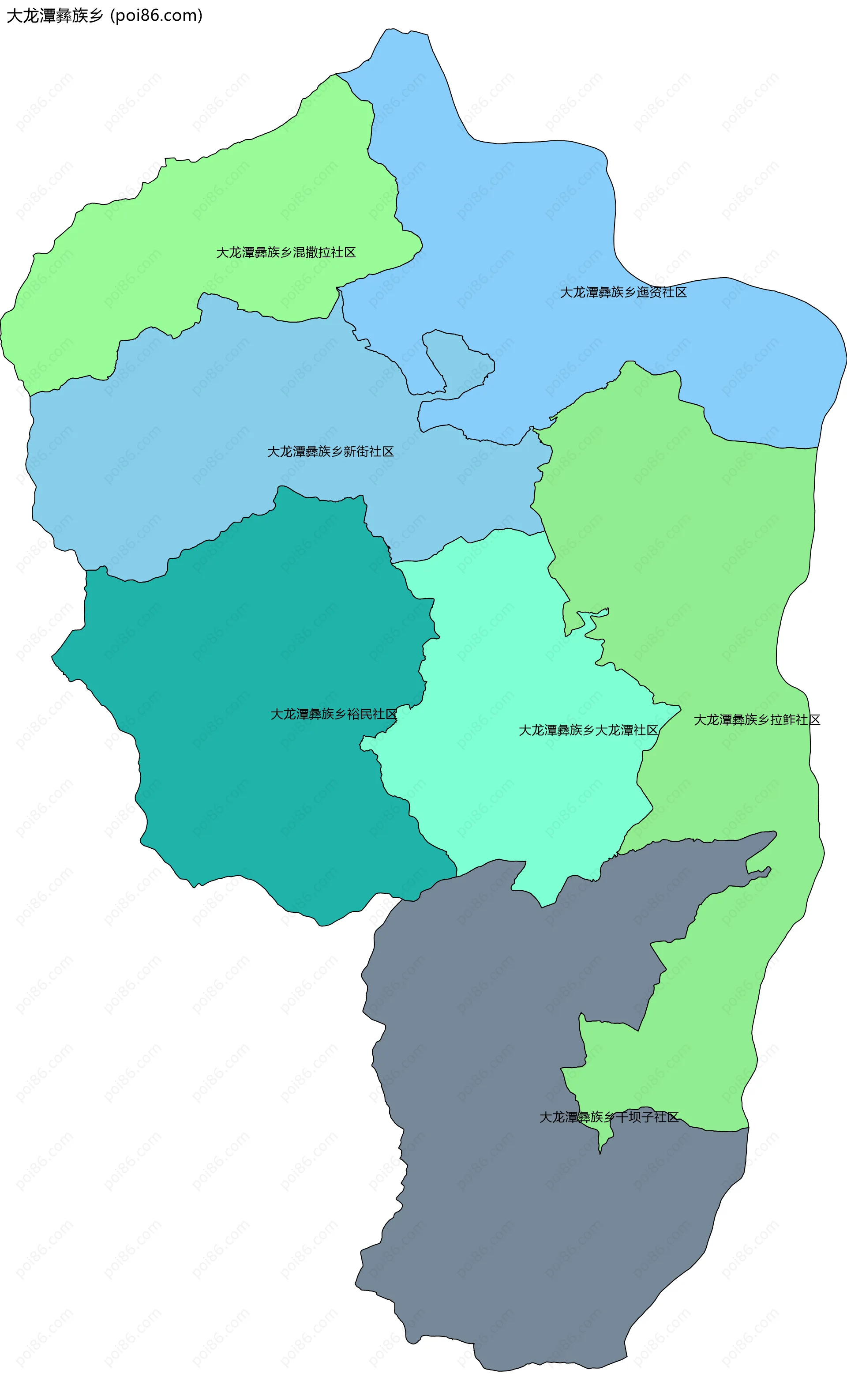 大龙潭彝族乡边界地图(五级行政区划)