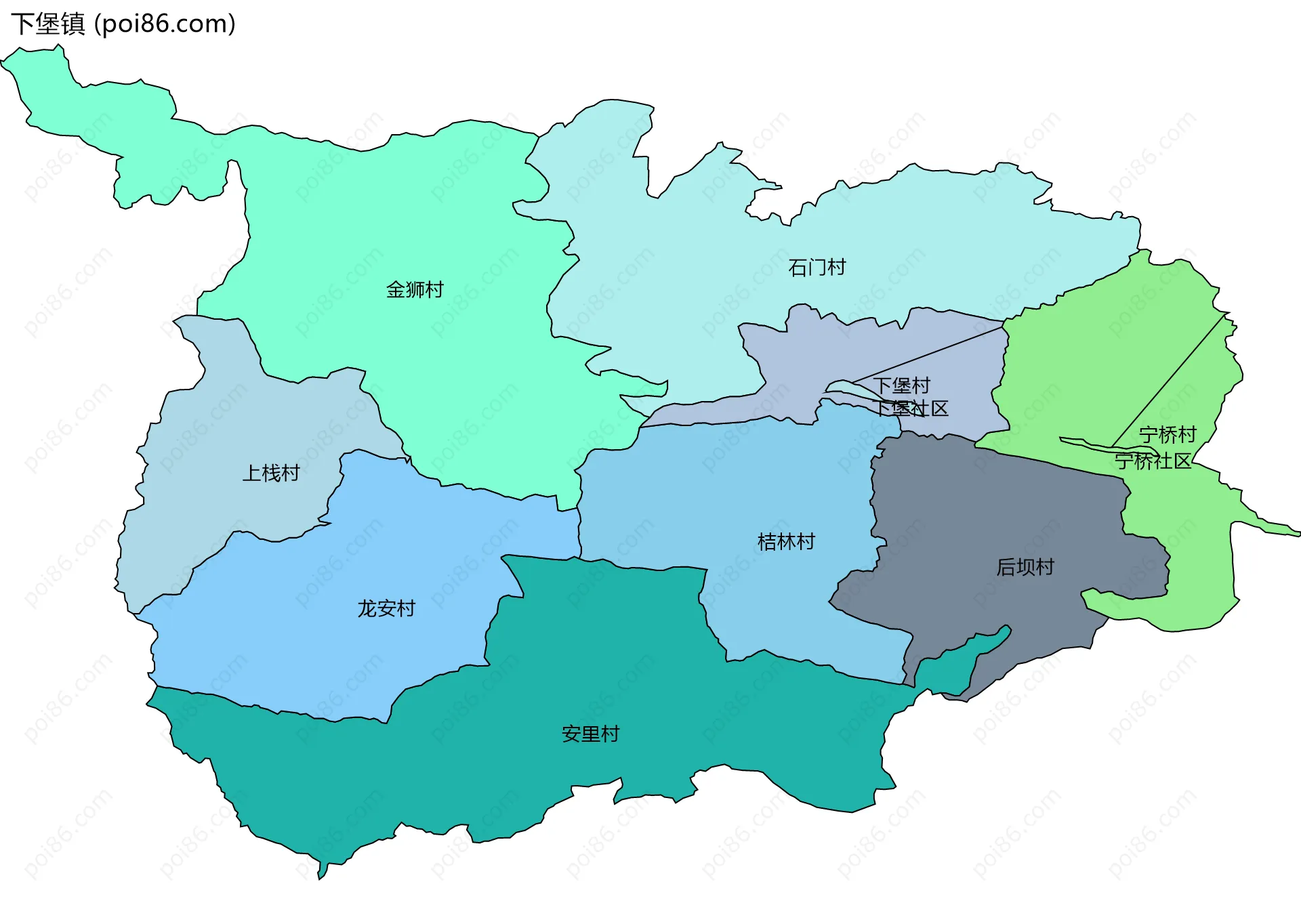 下堡镇边界地图(五级行政区划)