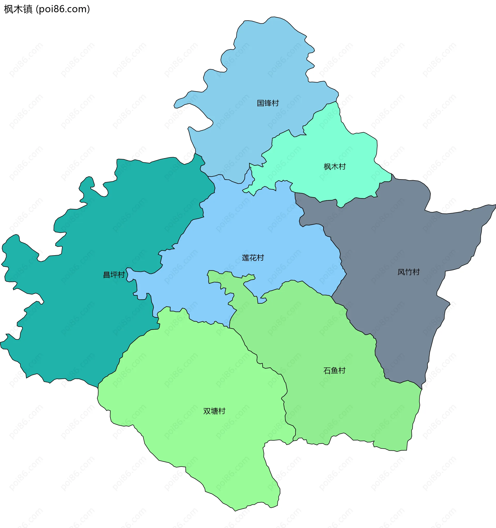 枫木镇边界地图(五级行政区划)