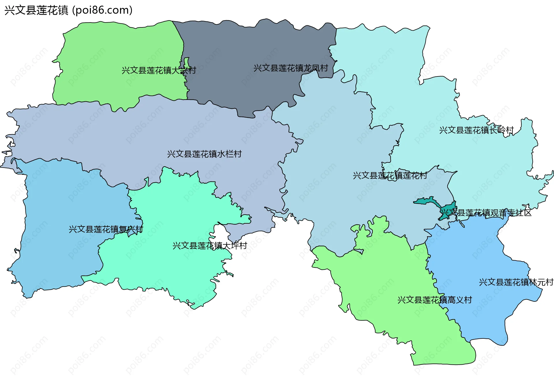兴文县莲花镇边界地图(五级行政区划)