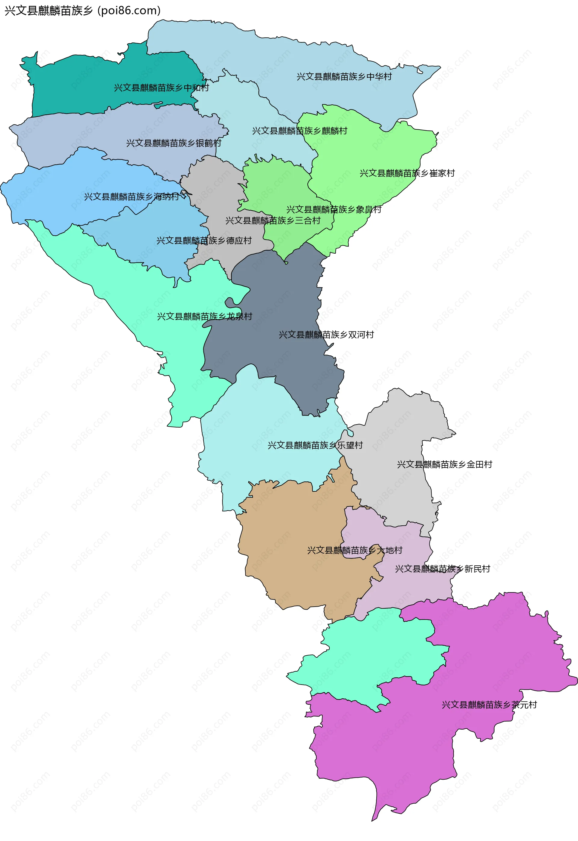 兴文县麒麟苗族乡边界地图(五级行政区划)