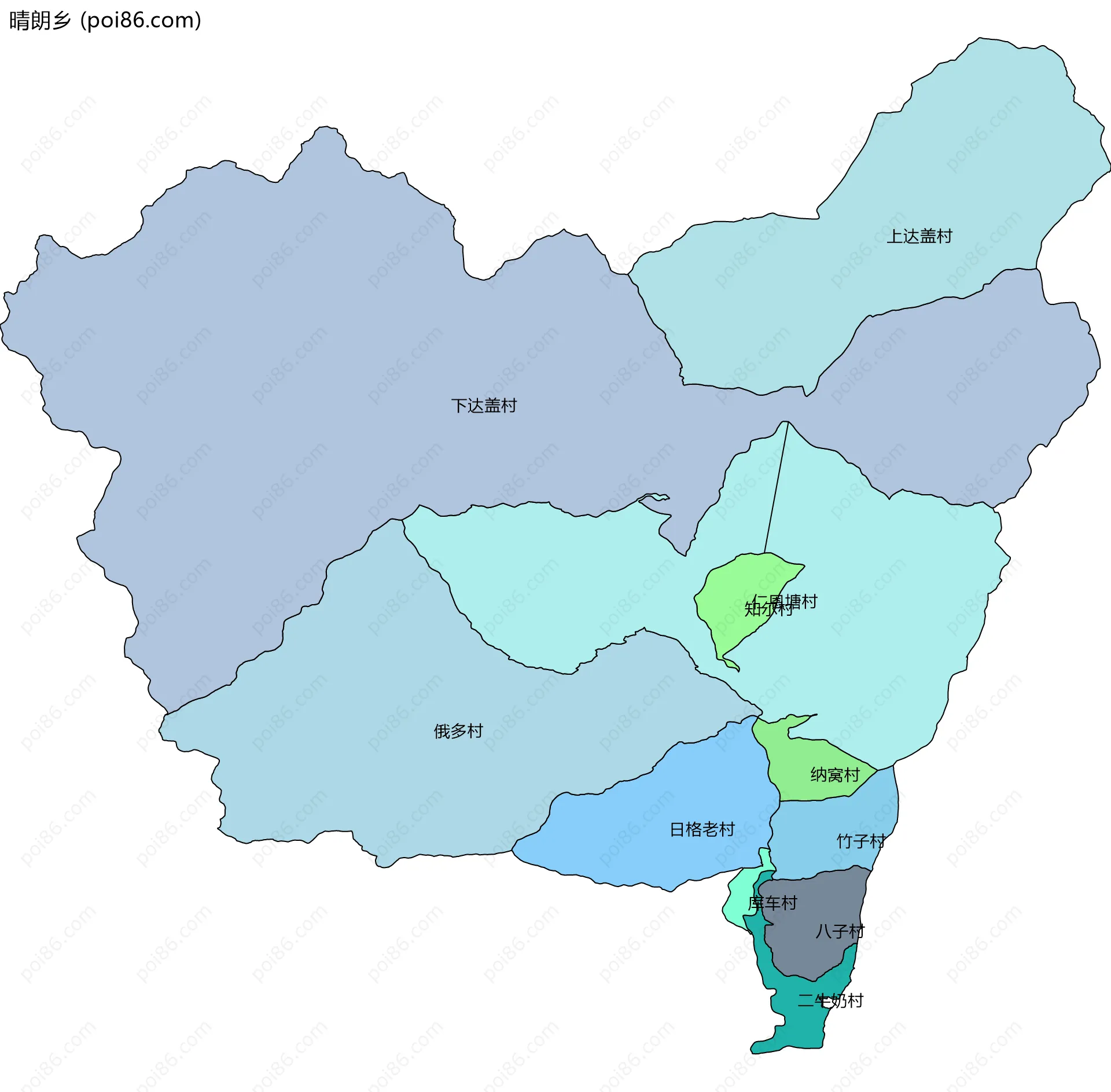 晴朗乡边界地图(五级行政区划)