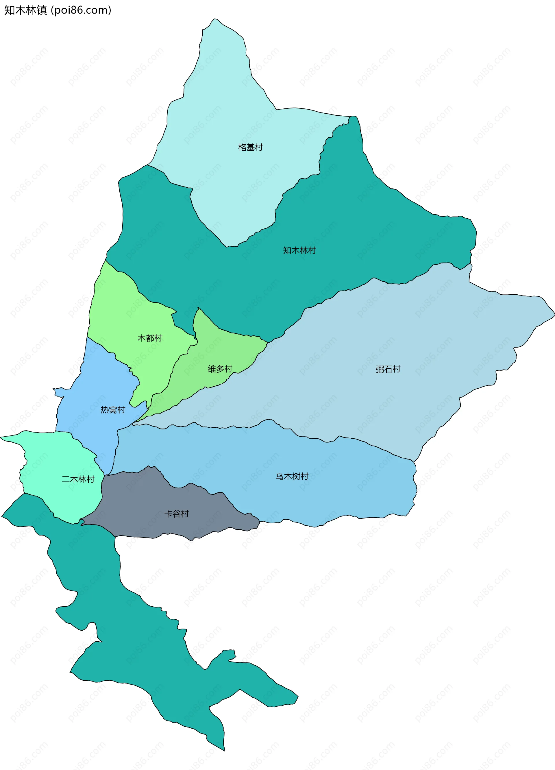 知木林镇边界地图(五级行政区划)