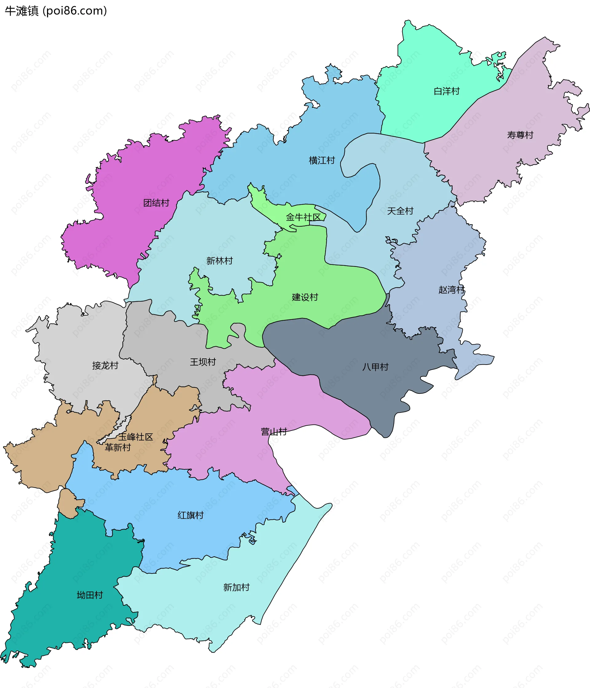 牛滩镇边界地图(五级行政区划)