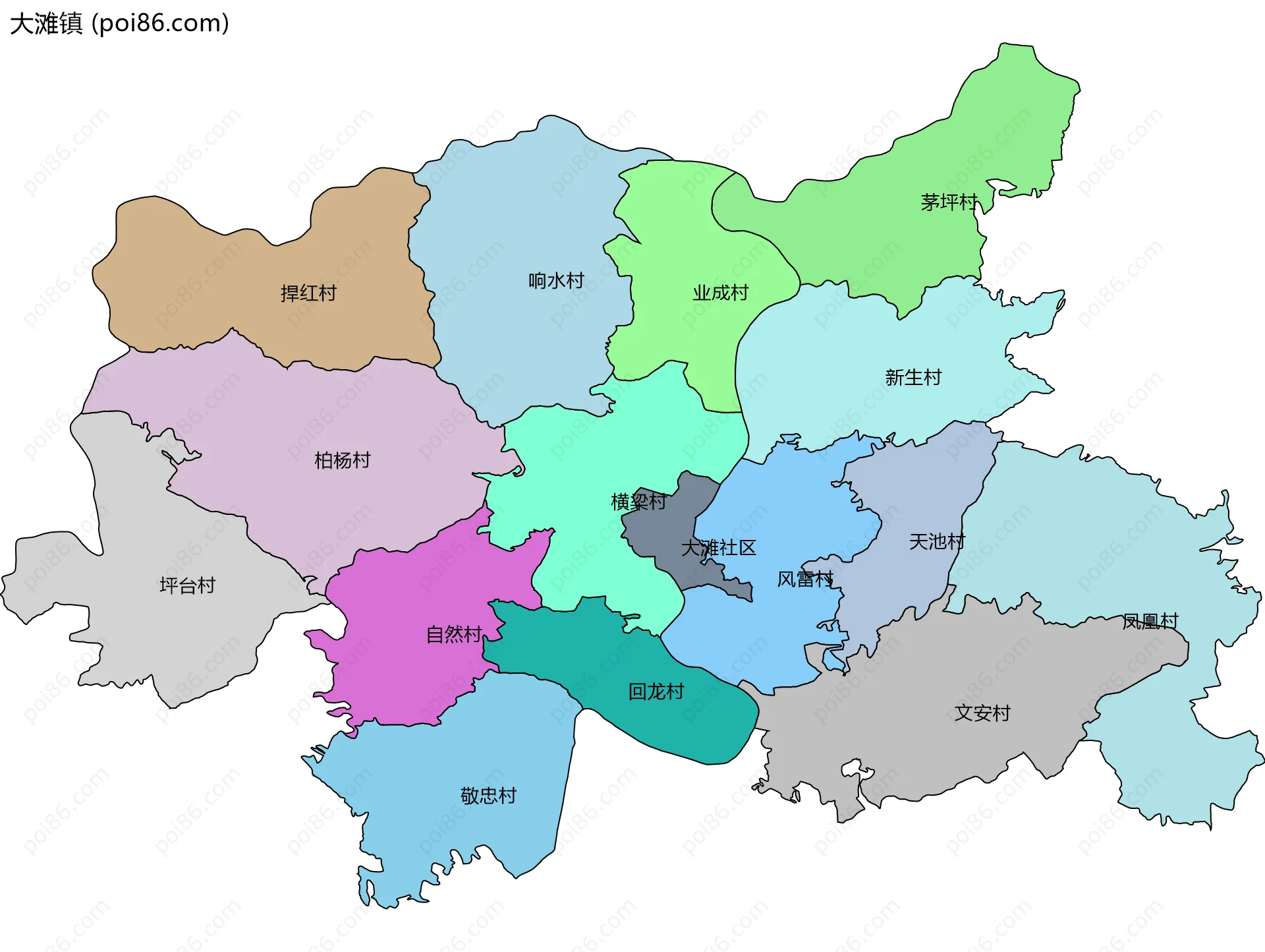 大滩镇边界地图(五级行政区划)