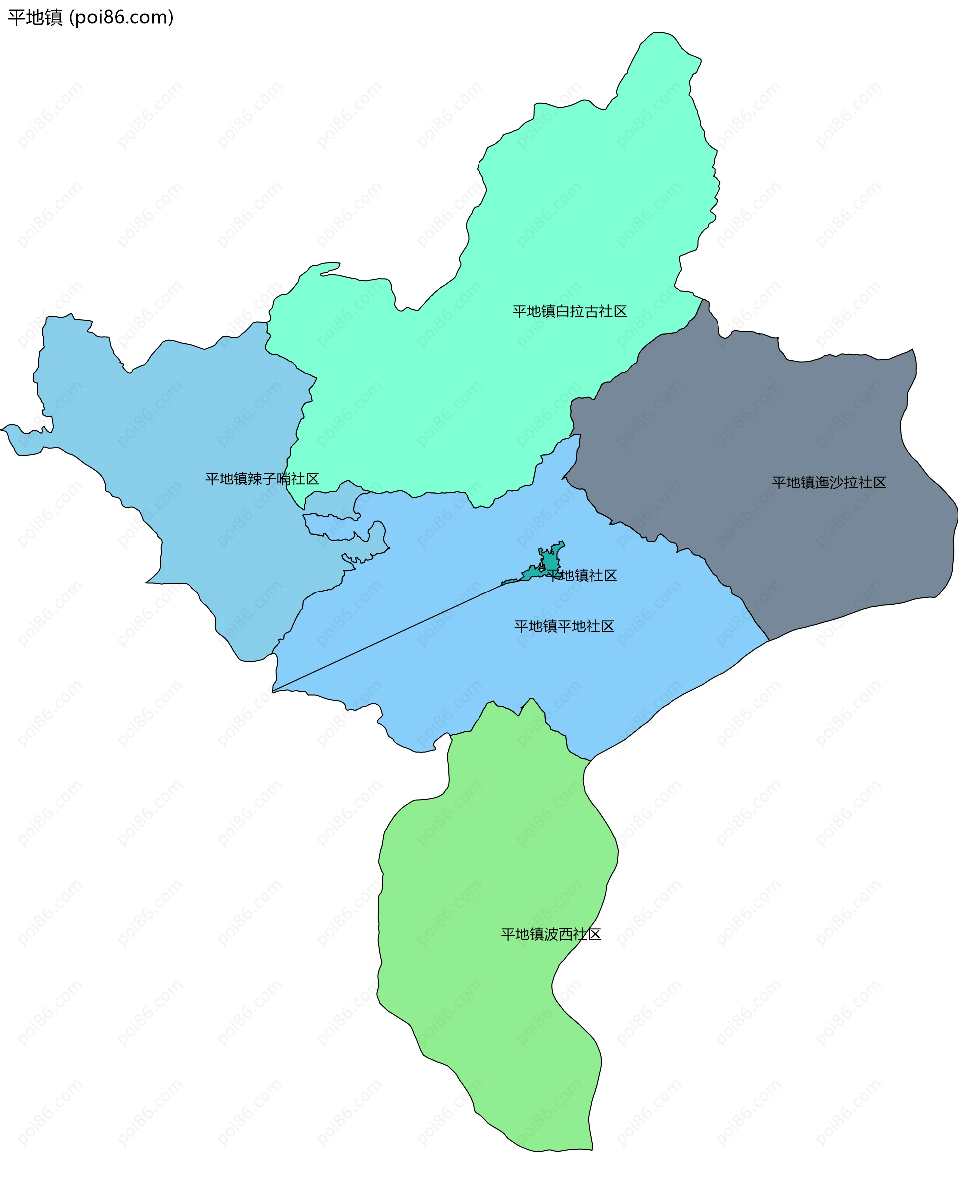 平地镇边界地图(五级行政区划)