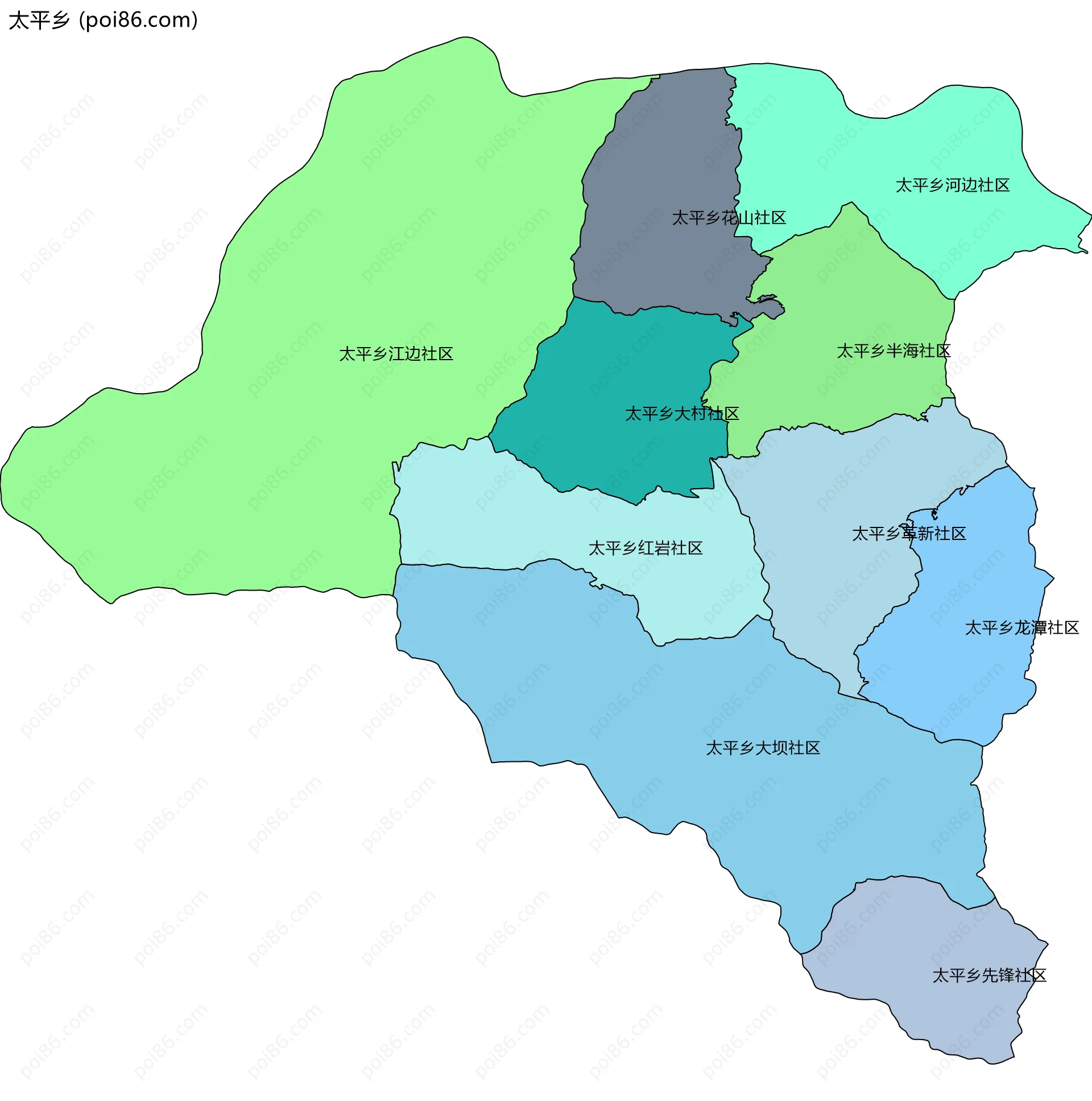 太平乡边界地图(五级行政区划)