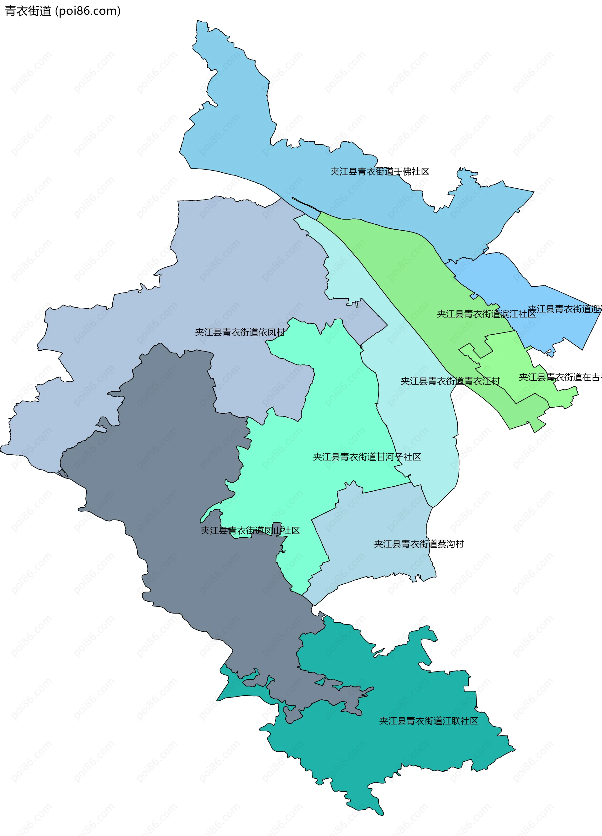 青衣街道边界地图(五级行政区划)