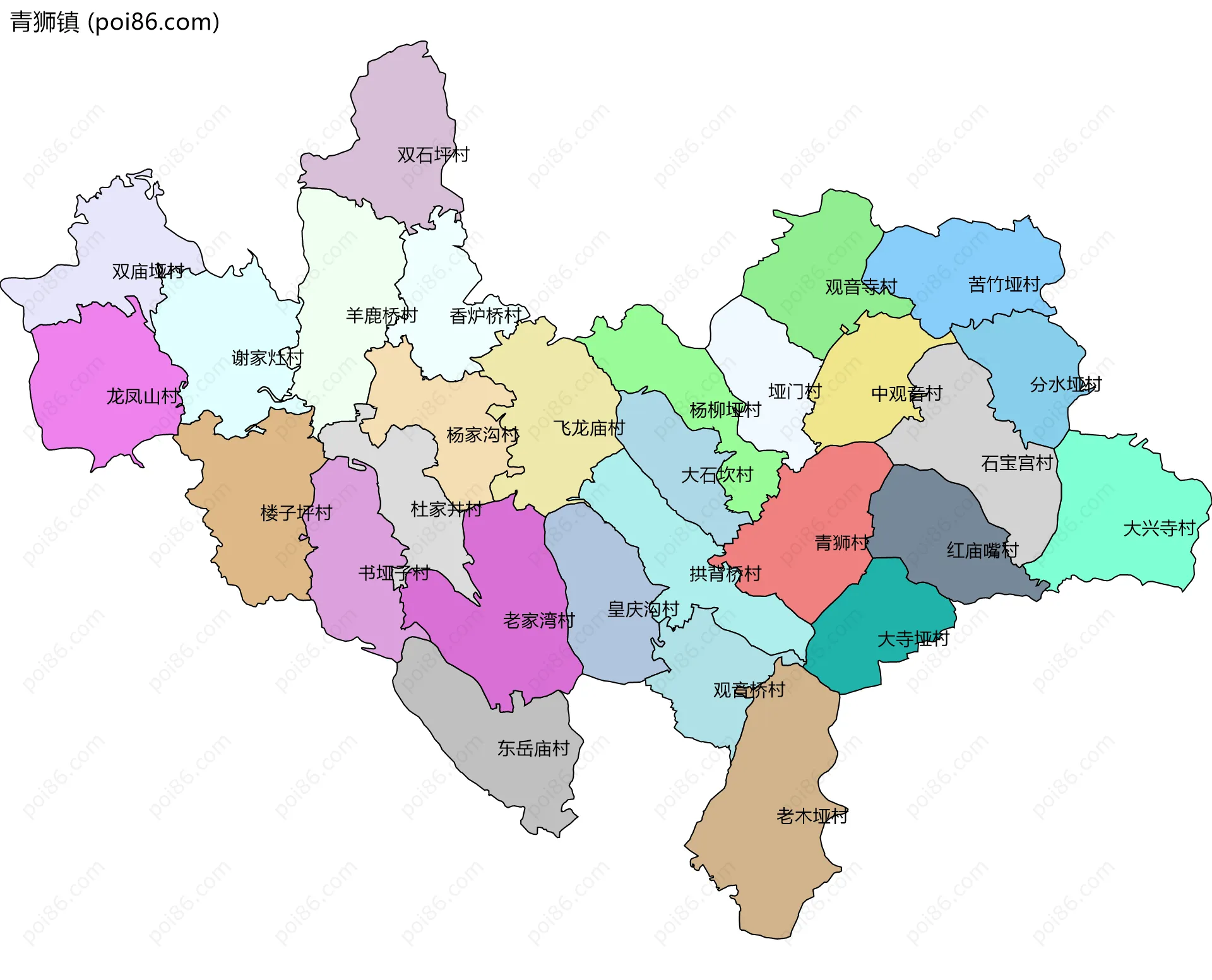 青狮镇边界地图(五级行政区划)