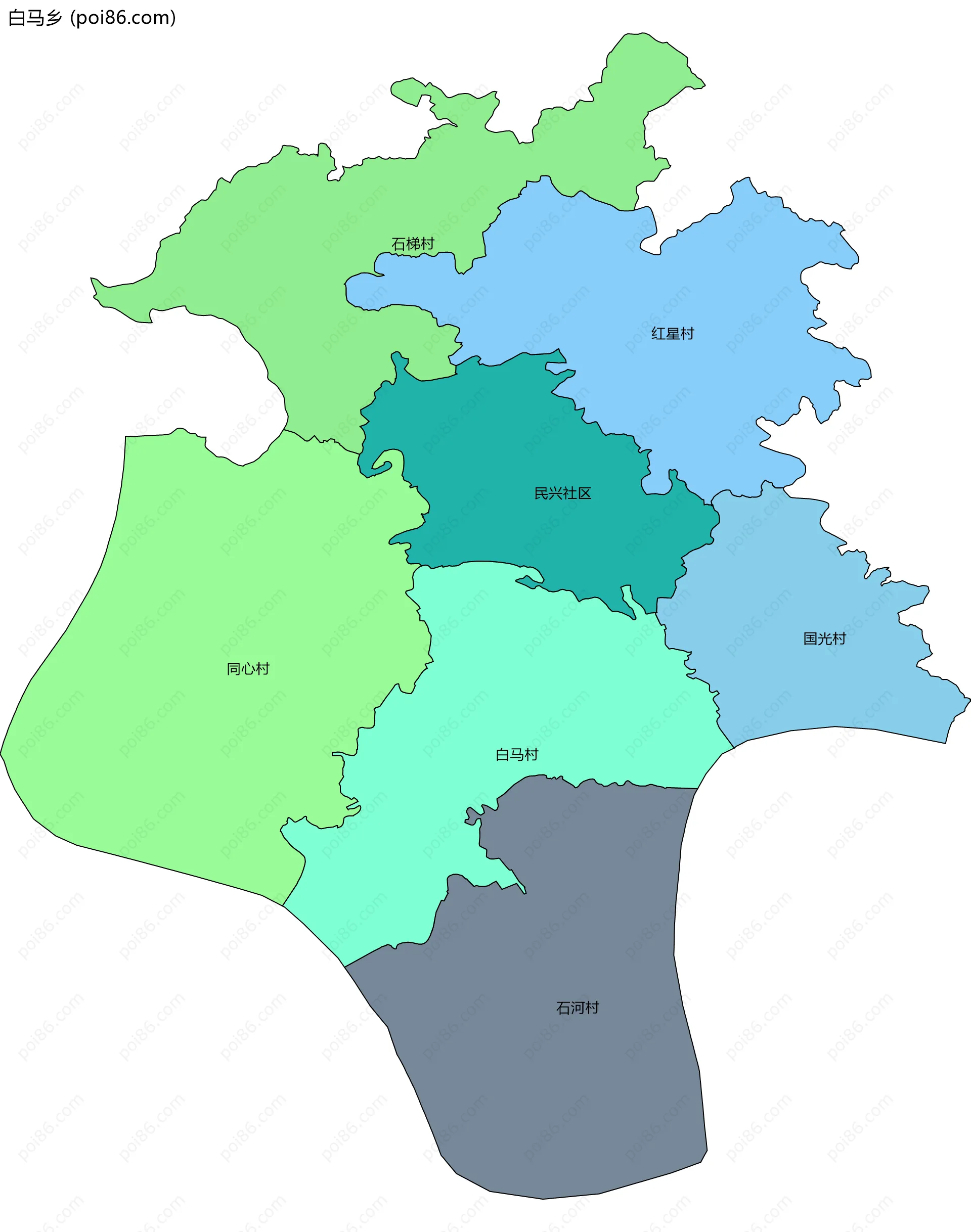 白马乡边界地图(五级行政区划)