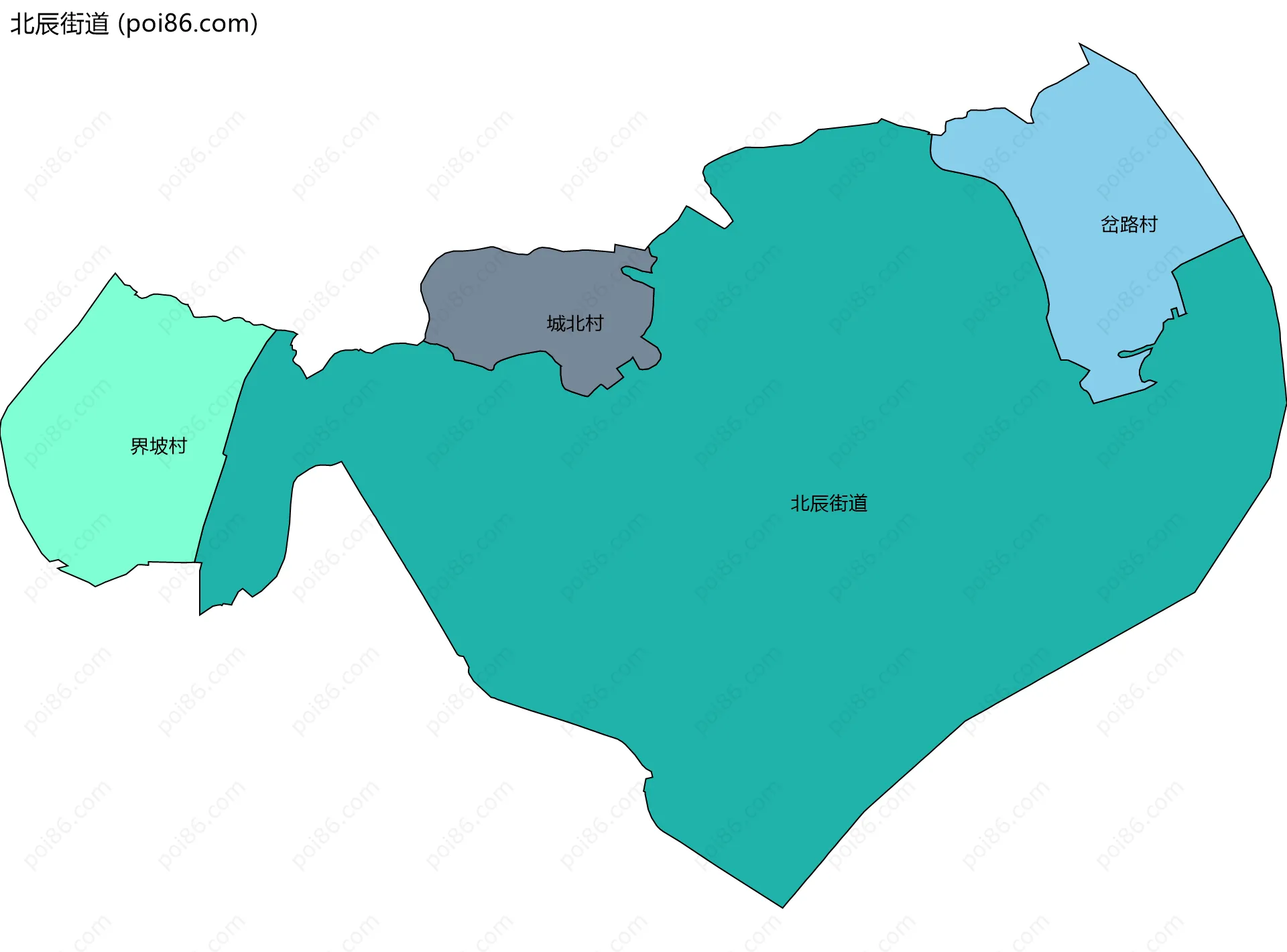 北辰街道边界地图(五级行政区划)