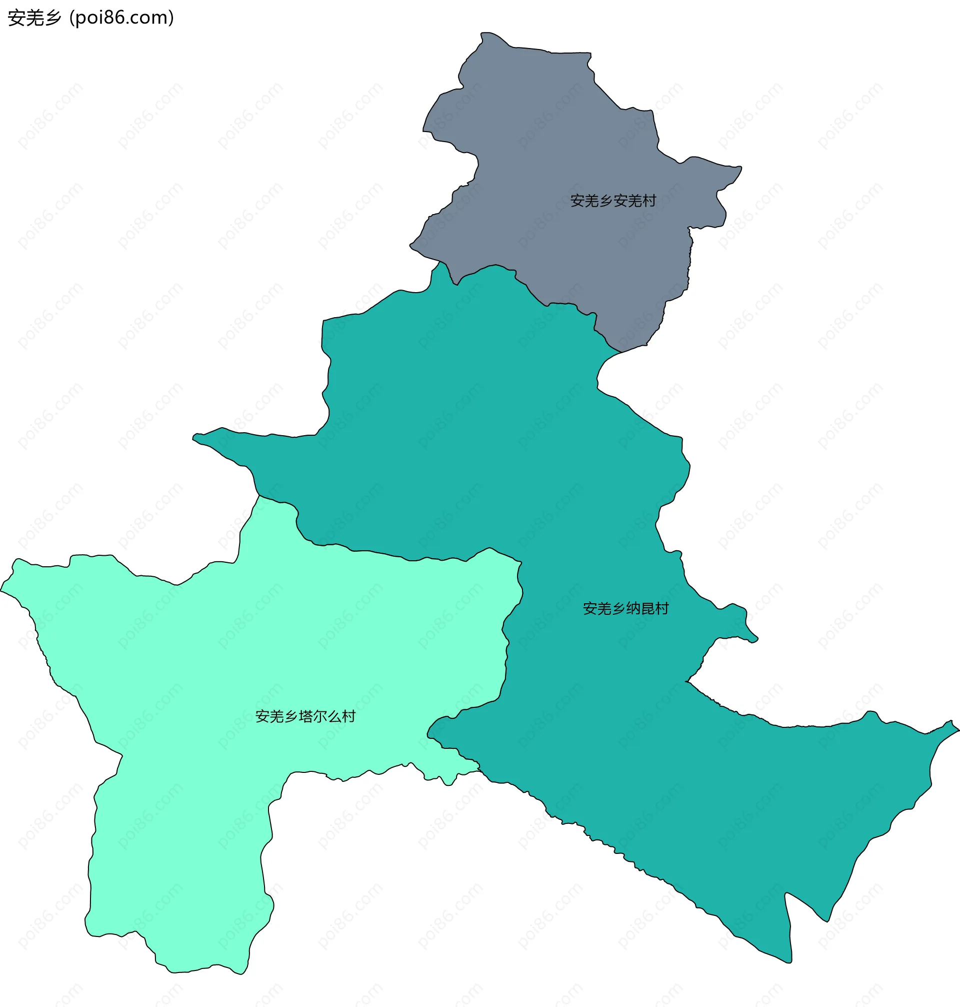 安羌乡边界地图(五级行政区划)