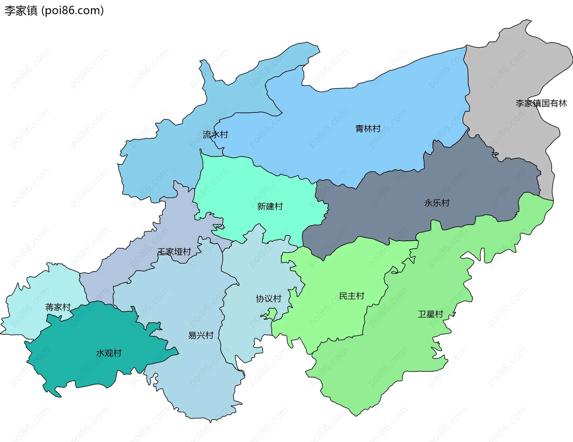 李家镇边界地图(五级行政区划)
