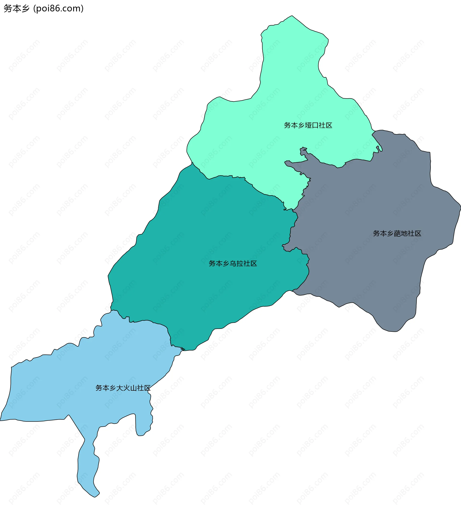 务本乡边界地图(五级行政区划)