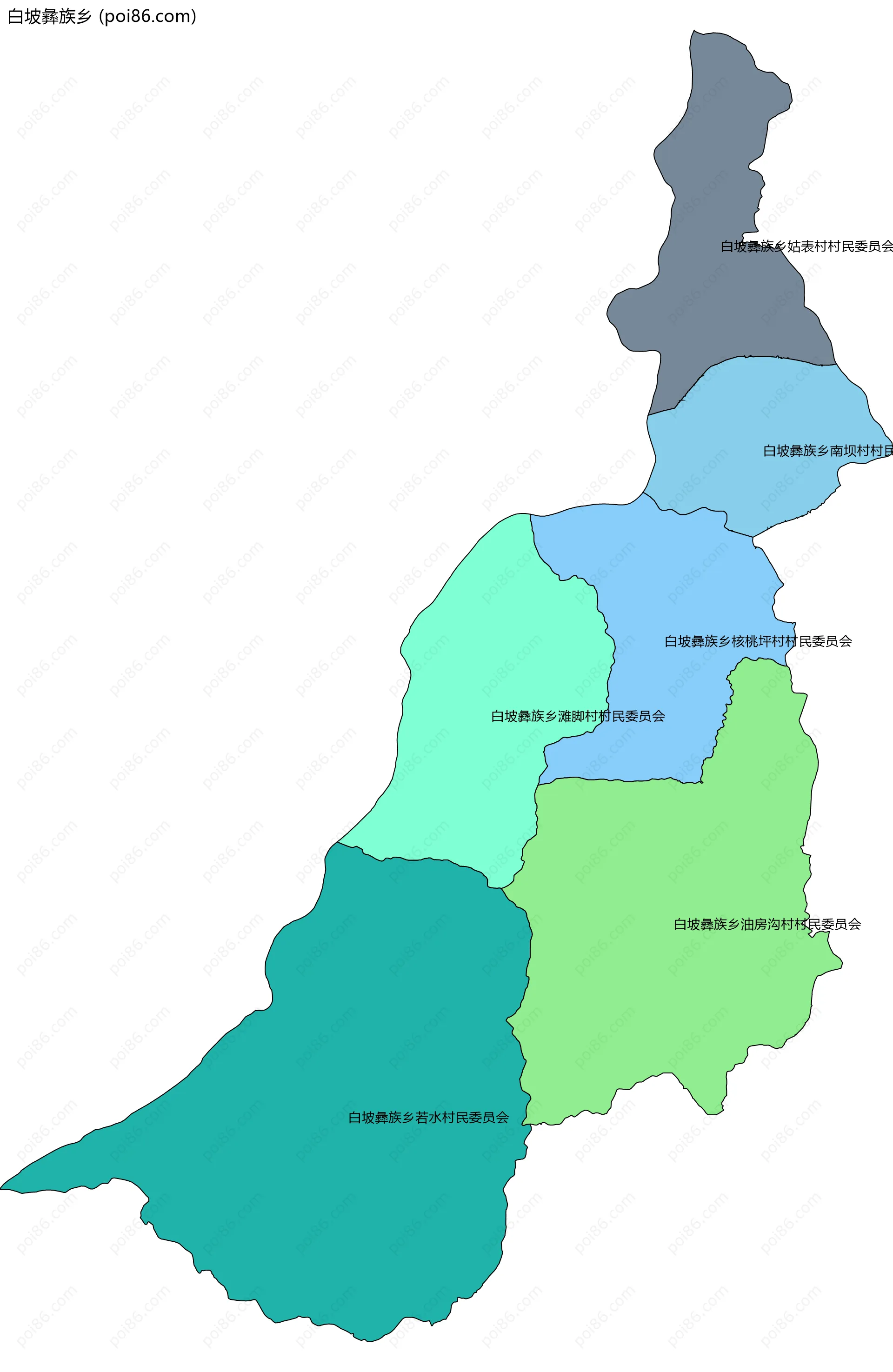 白坡彝族乡边界地图(五级行政区划)