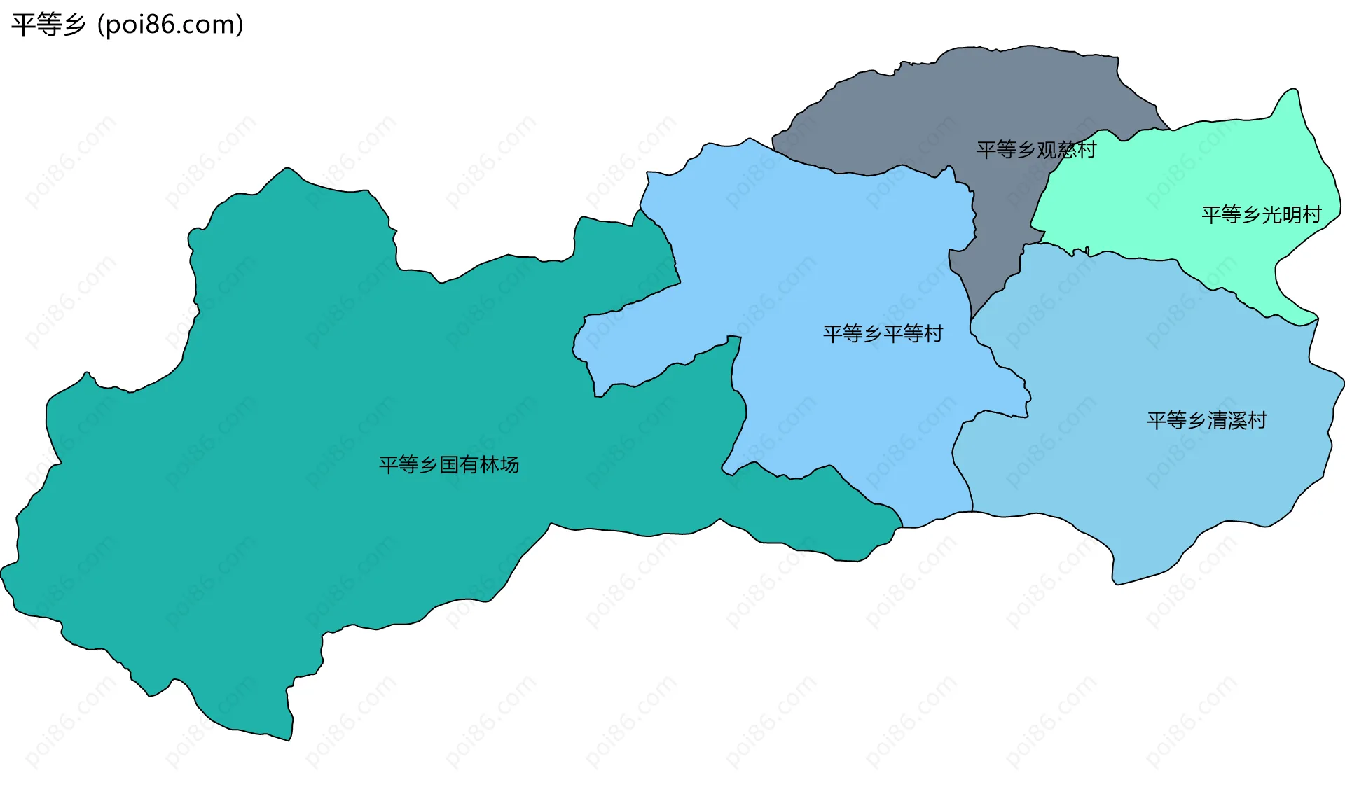平等乡边界地图(五级行政区划)