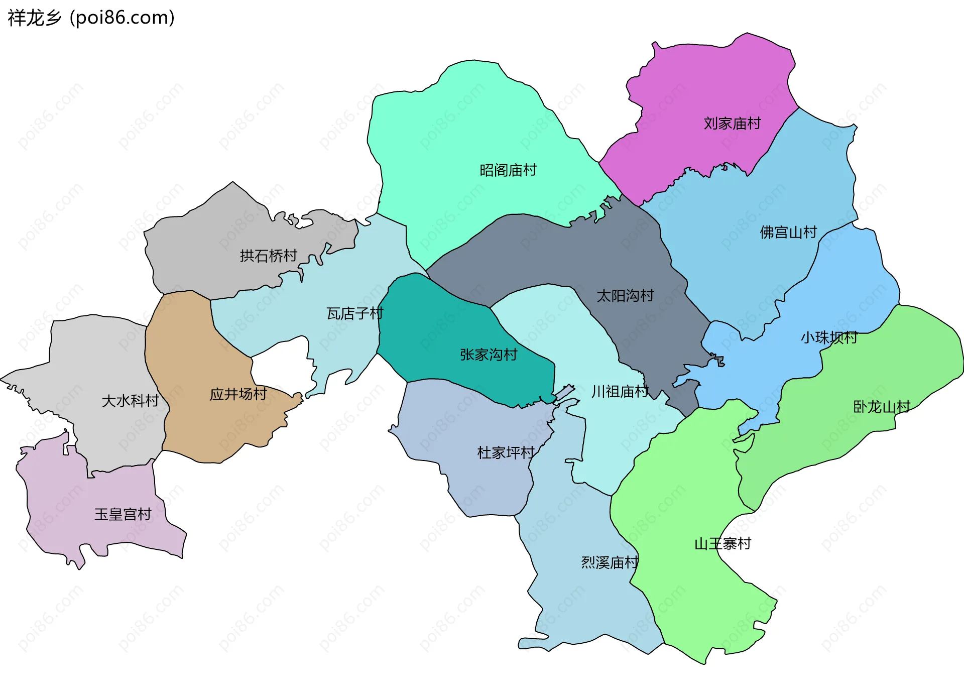 祥龙乡边界地图(五级行政区划)