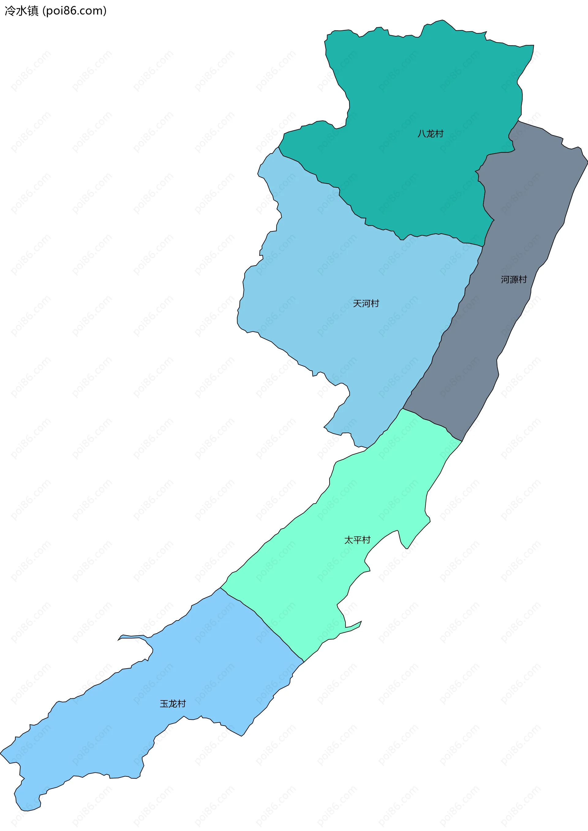 冷水镇边界地图(五级行政区划)