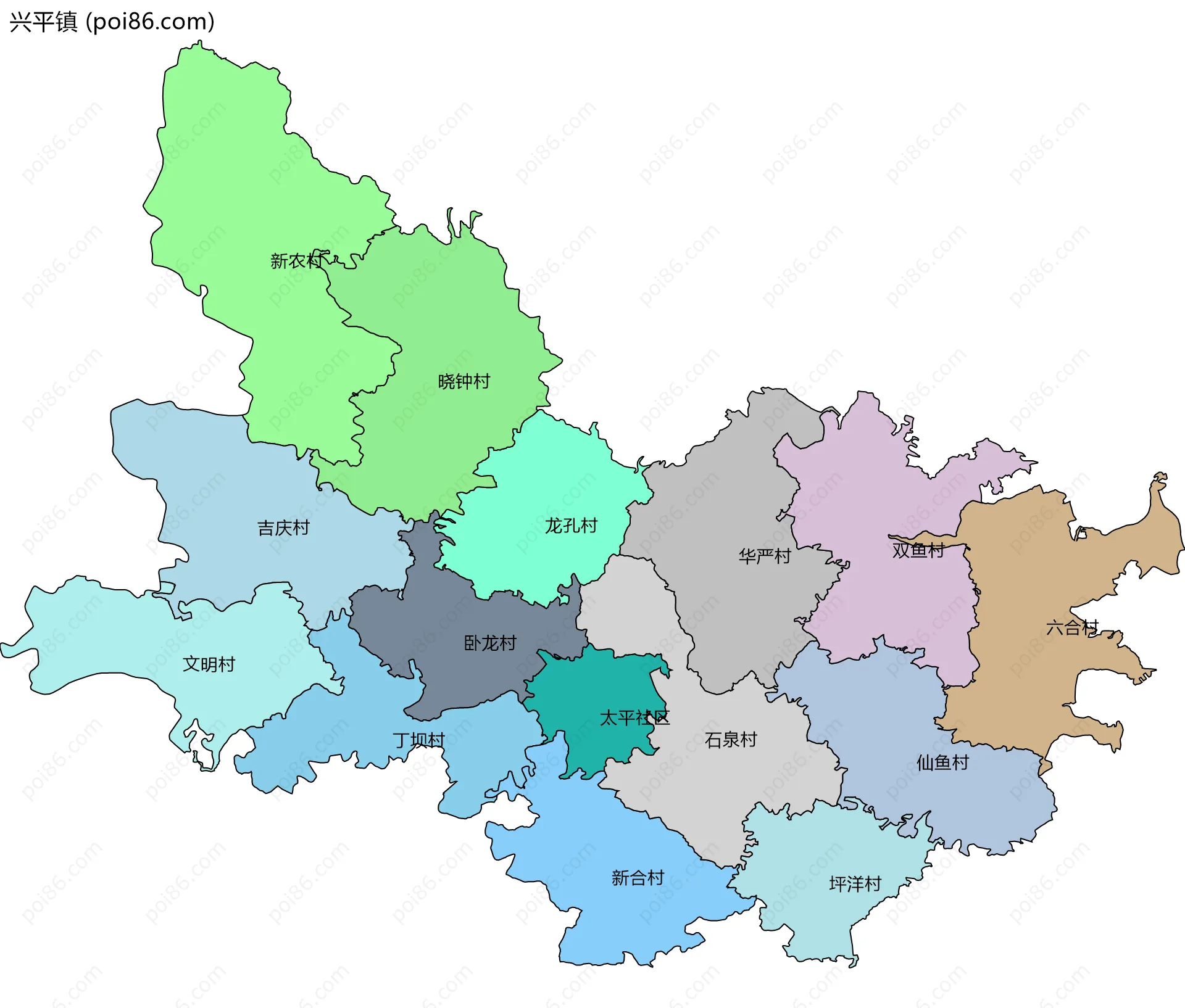 兴平镇边界地图(五级行政区划)