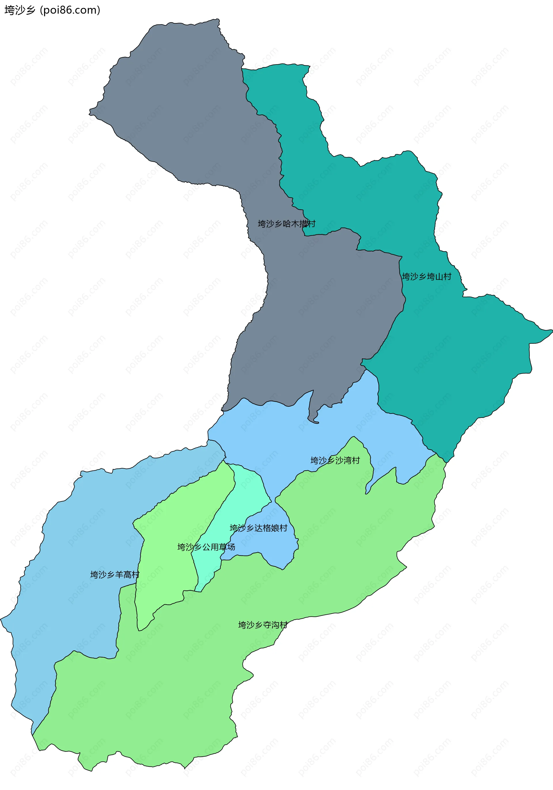 垮沙乡边界地图(五级行政区划)
