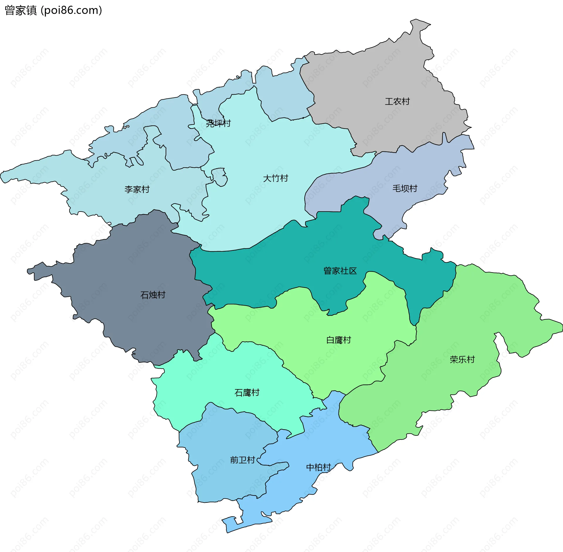 曾家镇边界地图(五级行政区划)
