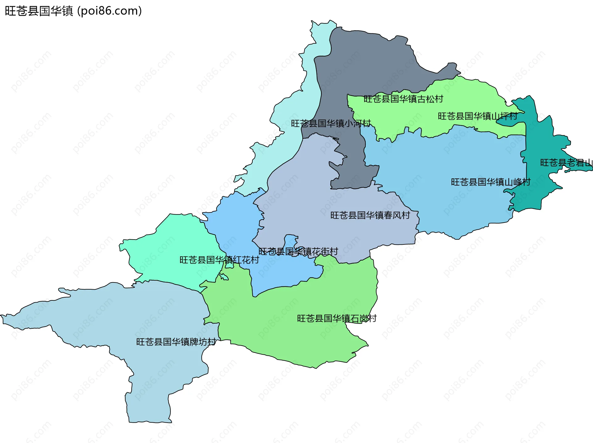 旺苍县国华镇边界地图(五级行政区划)
